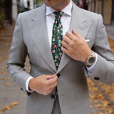 Green With Red,White & Peach Floral Necktie