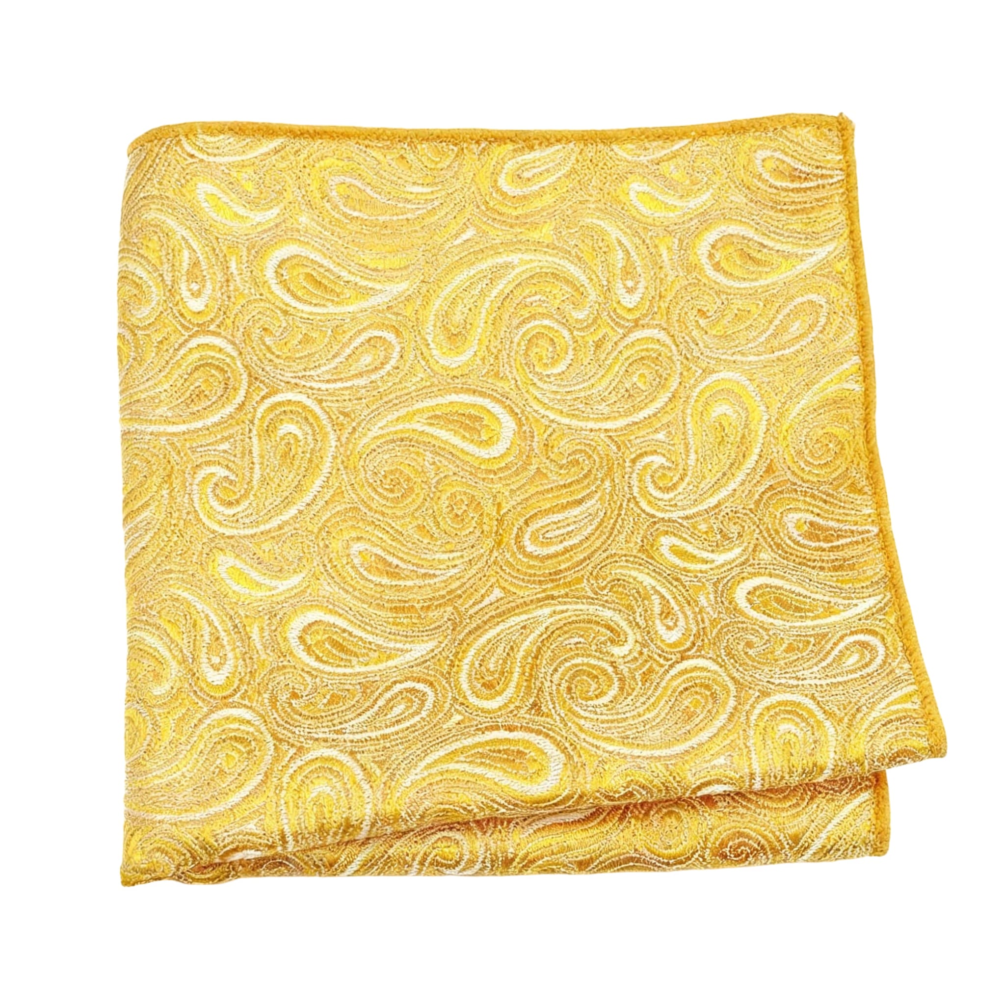 Gold White Paisley Pocket Square