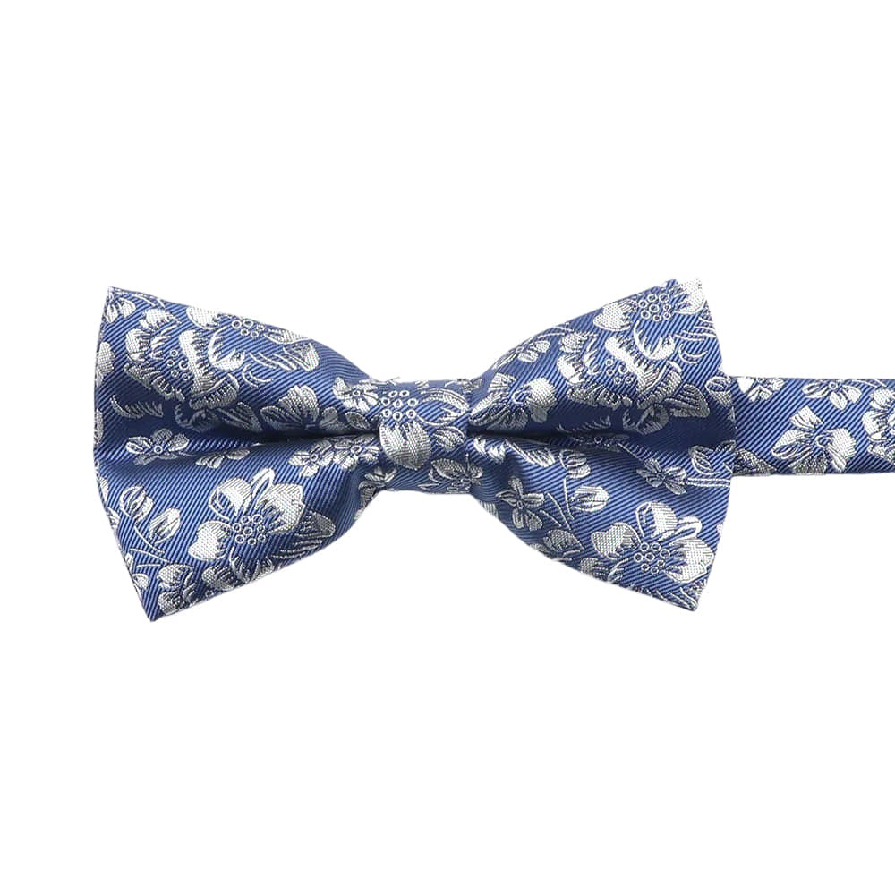 Blue Silver Floral Bowtie