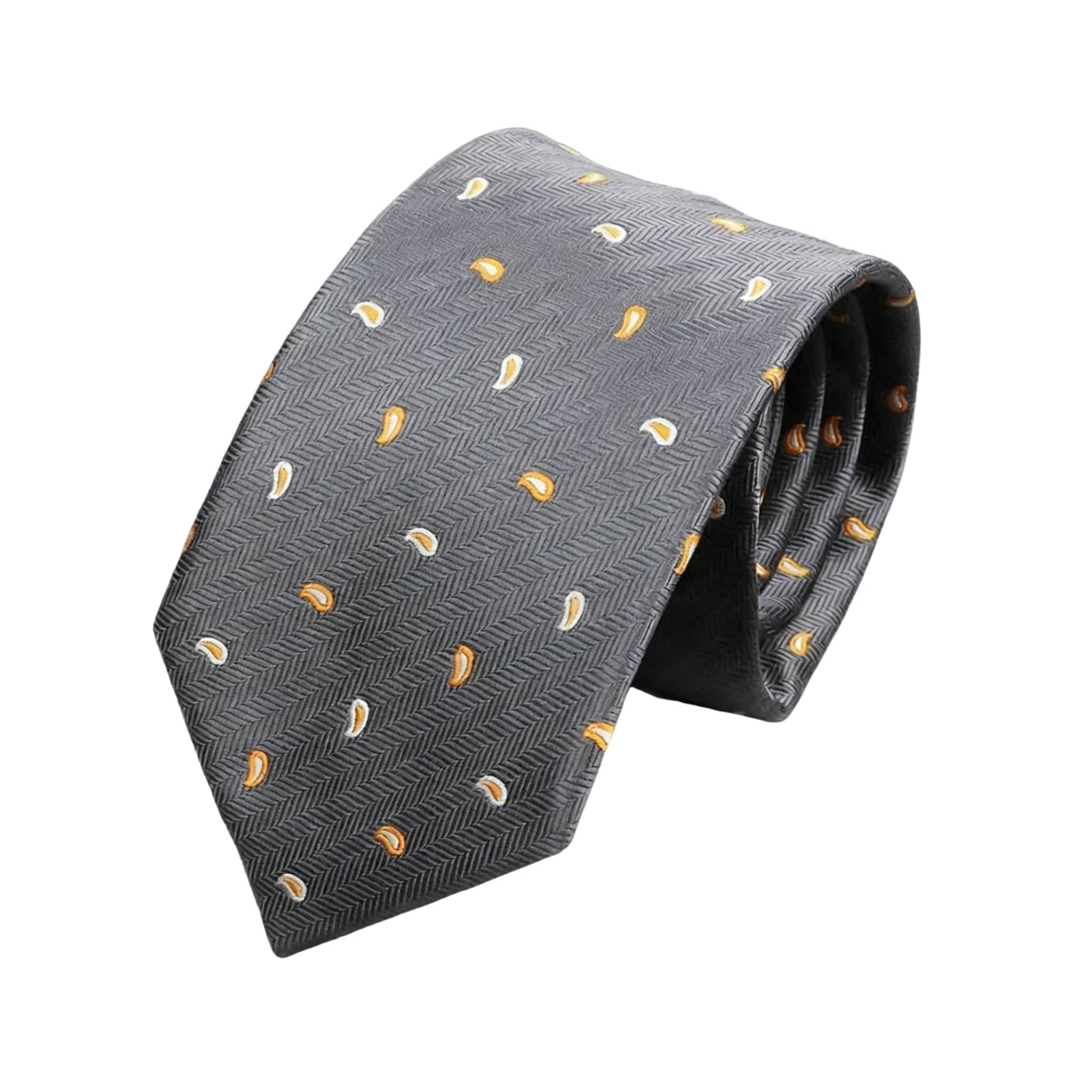 Gray Yellow Paisley Necktie
