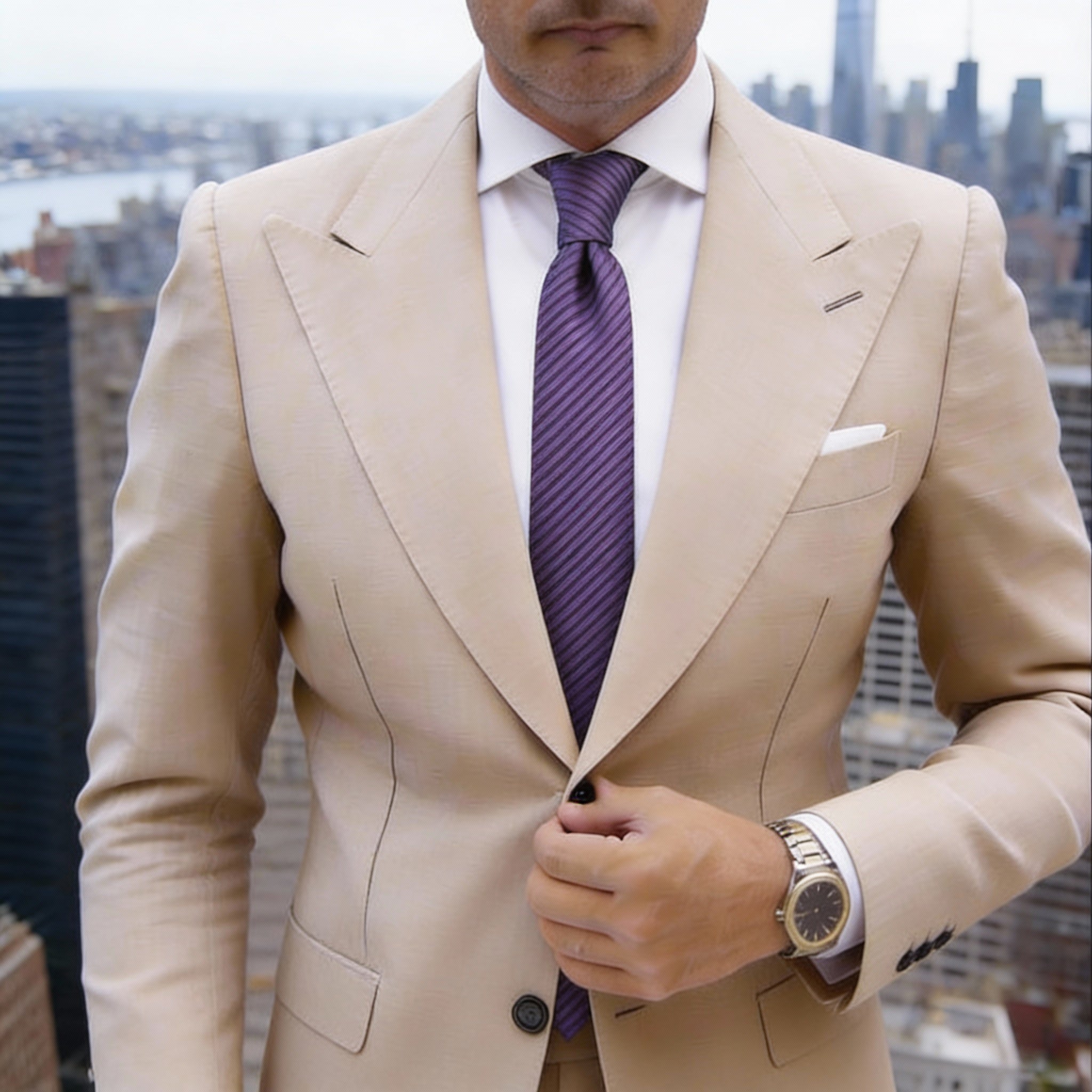 Purple Necktie With Thin Dark Stripes