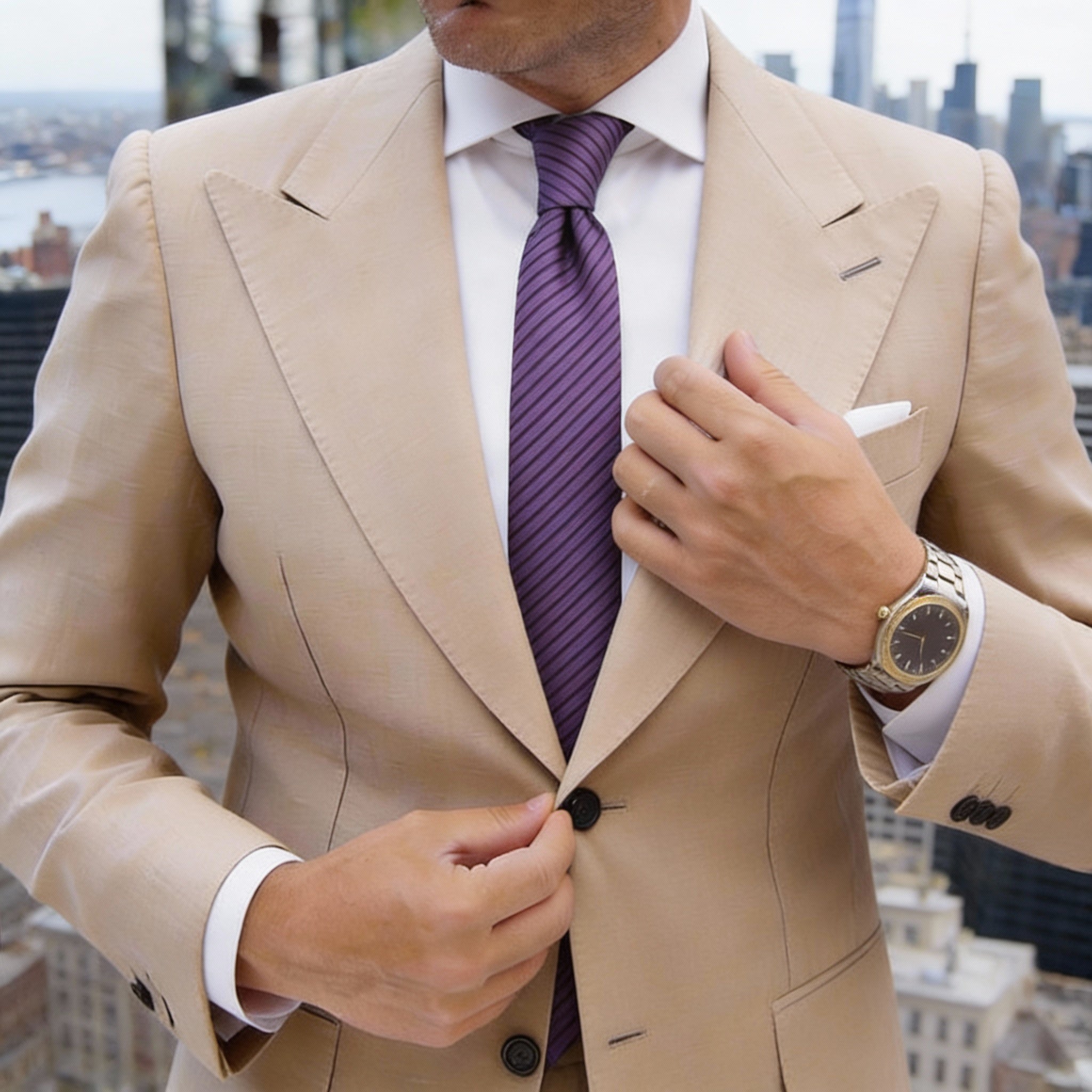 Purple Necktie With Thin Dark Stripes