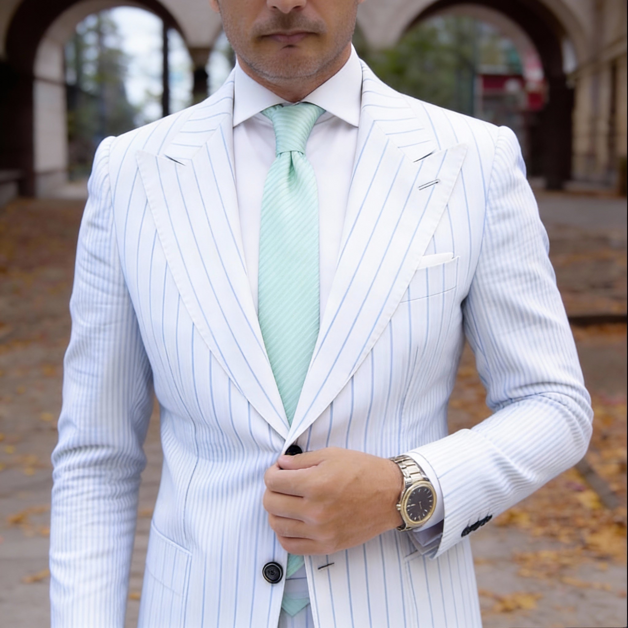 Light Green With White Stripes Necktie