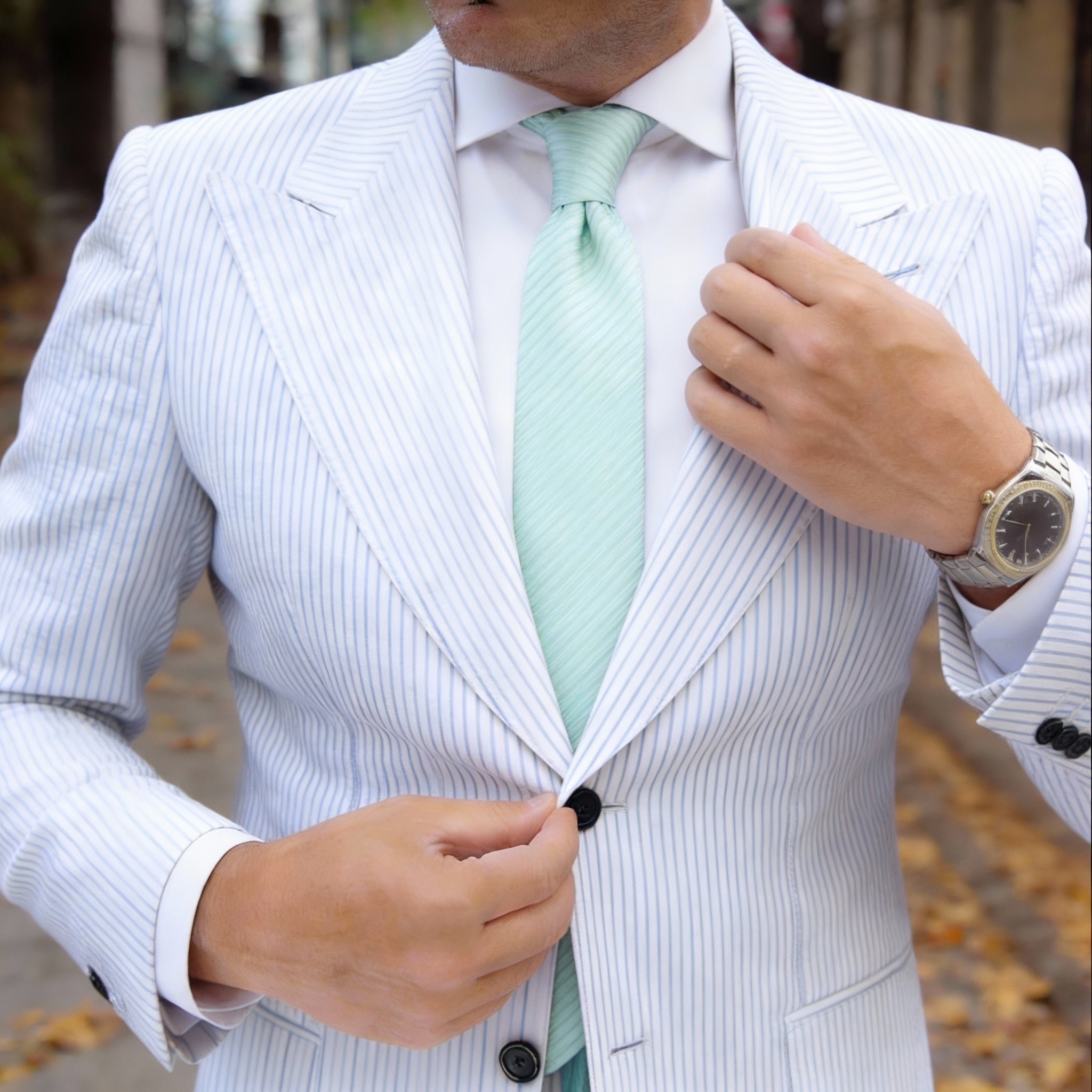 Light Green With White Stripes Necktie