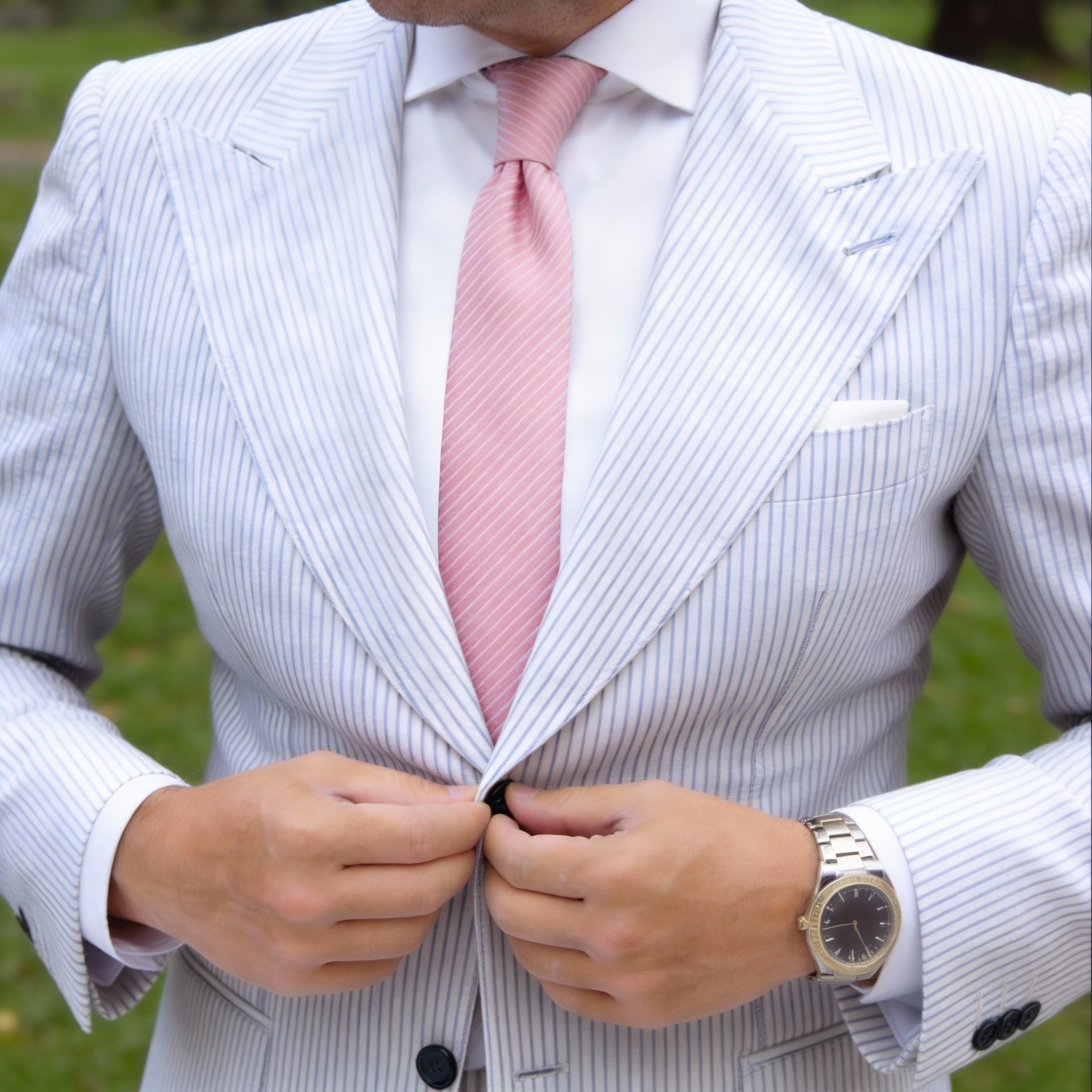 Pink With White Striped Necktie