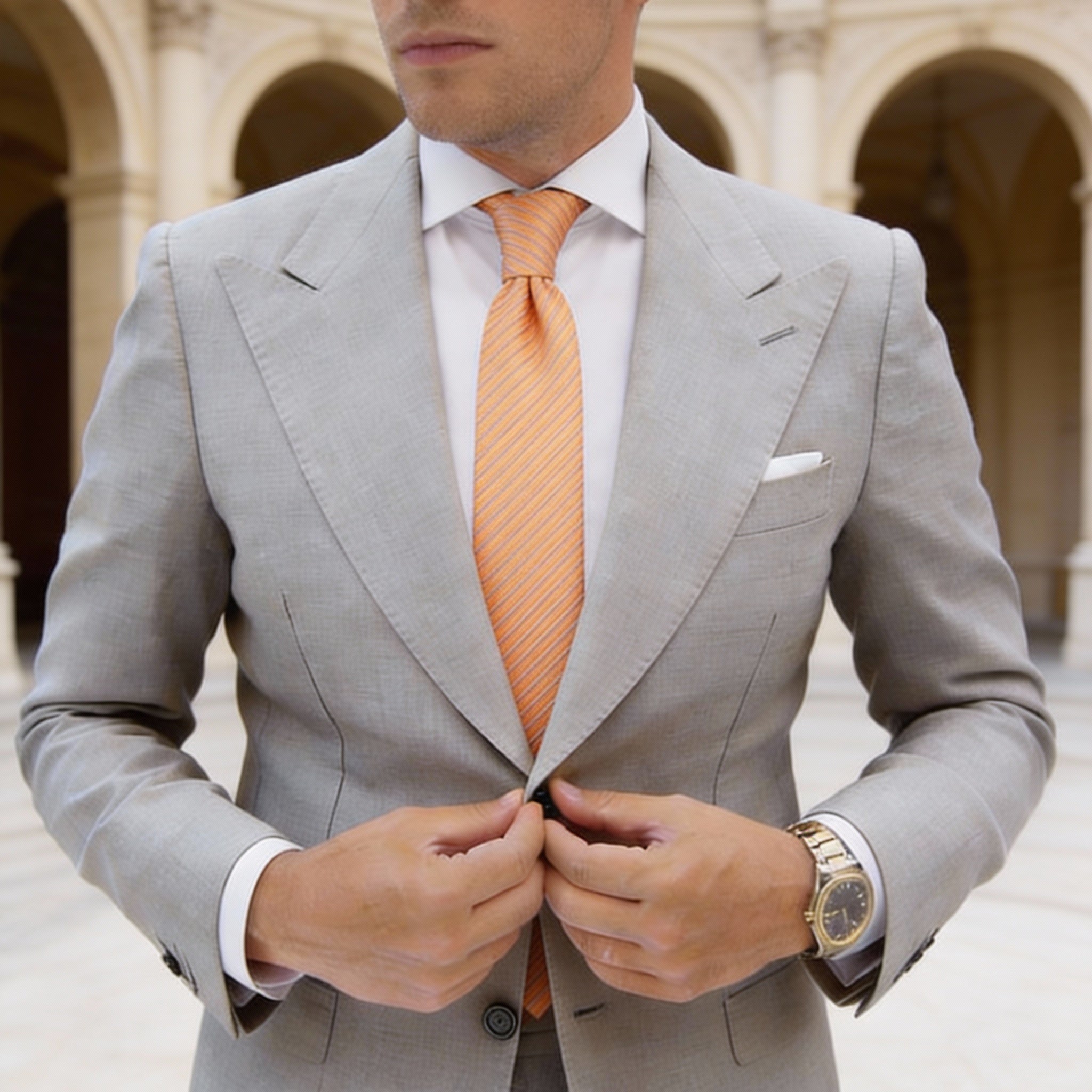 Orange With White Striped Necktie