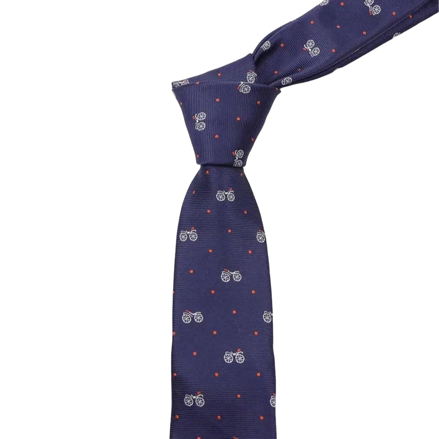 Navy Blue With White Bicycle & Orange Dot Necktie