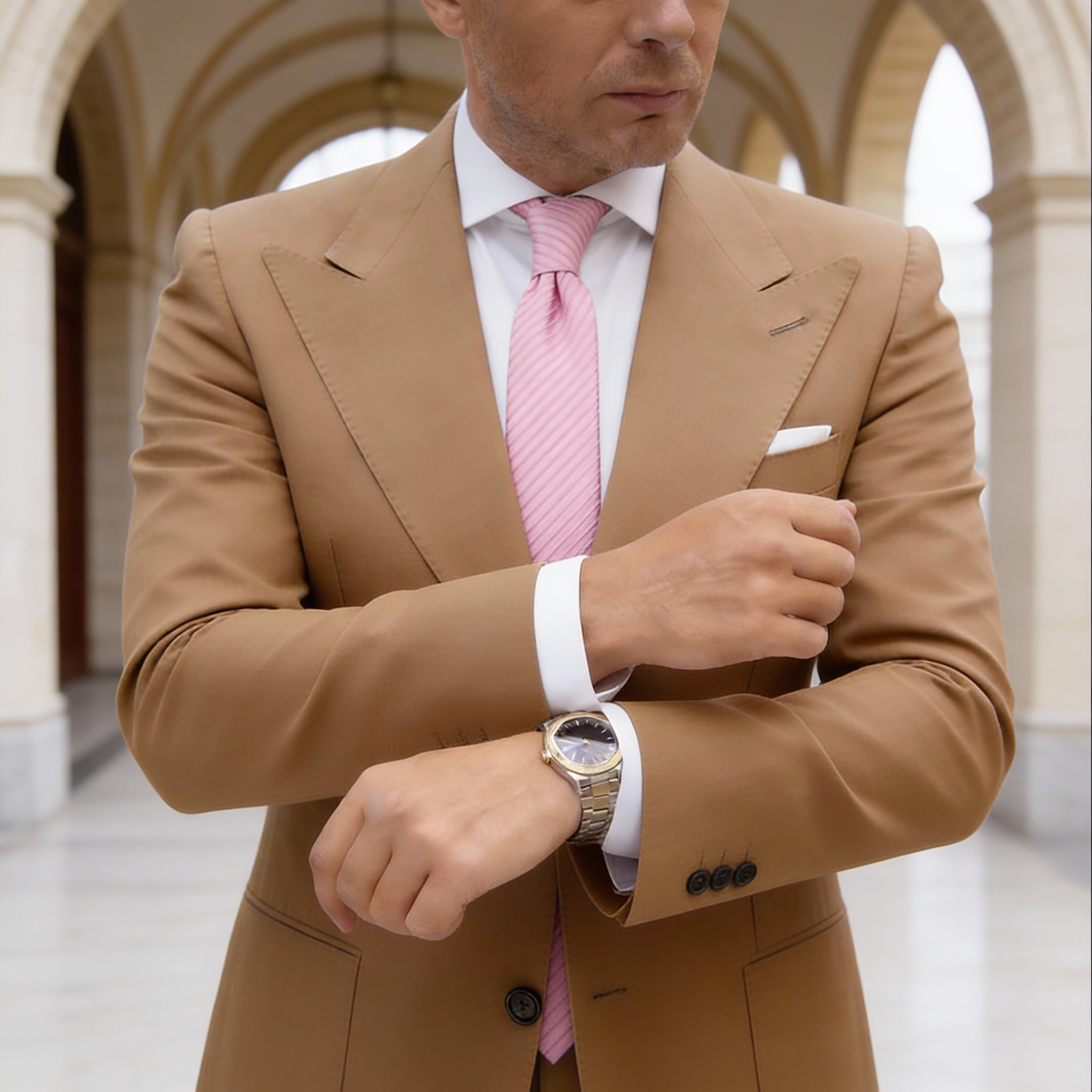 Pink With White Stripes Necktie