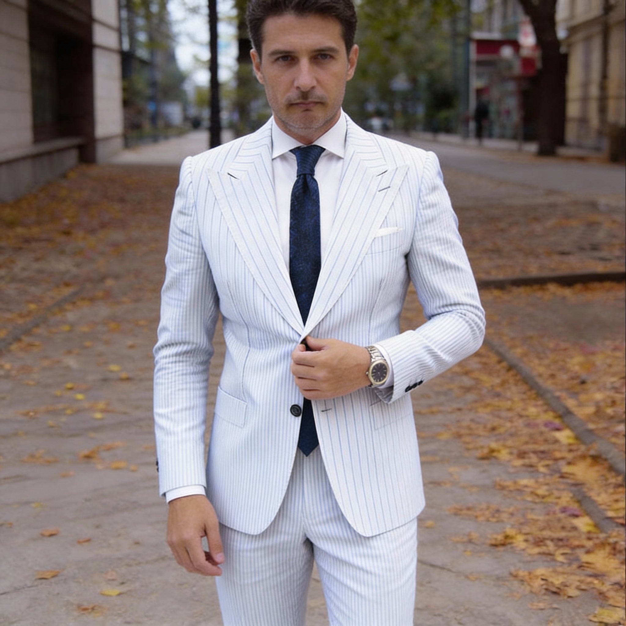 Blue With Black Thin Stripe Necktie