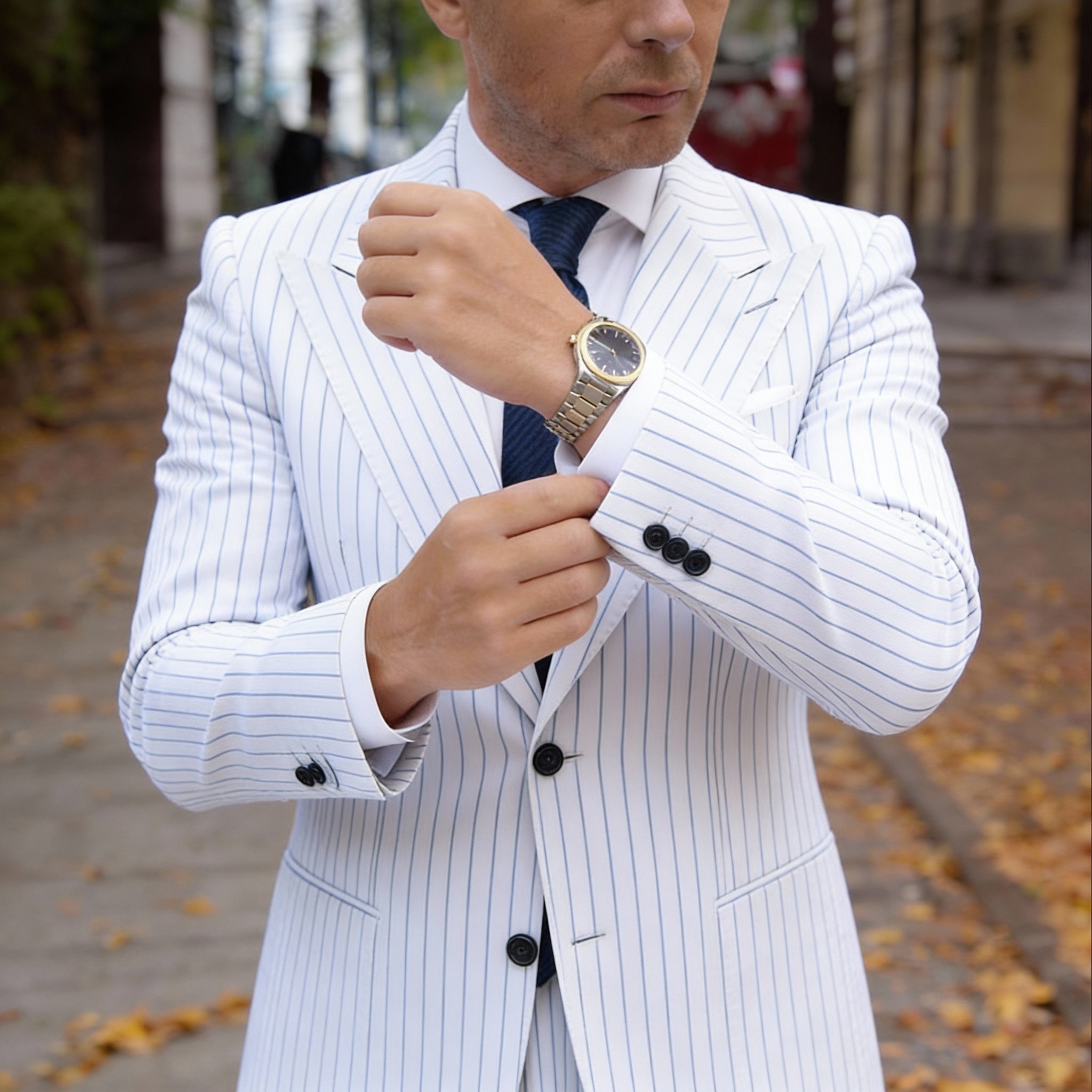 Blue With Black Thin Stripe Necktie