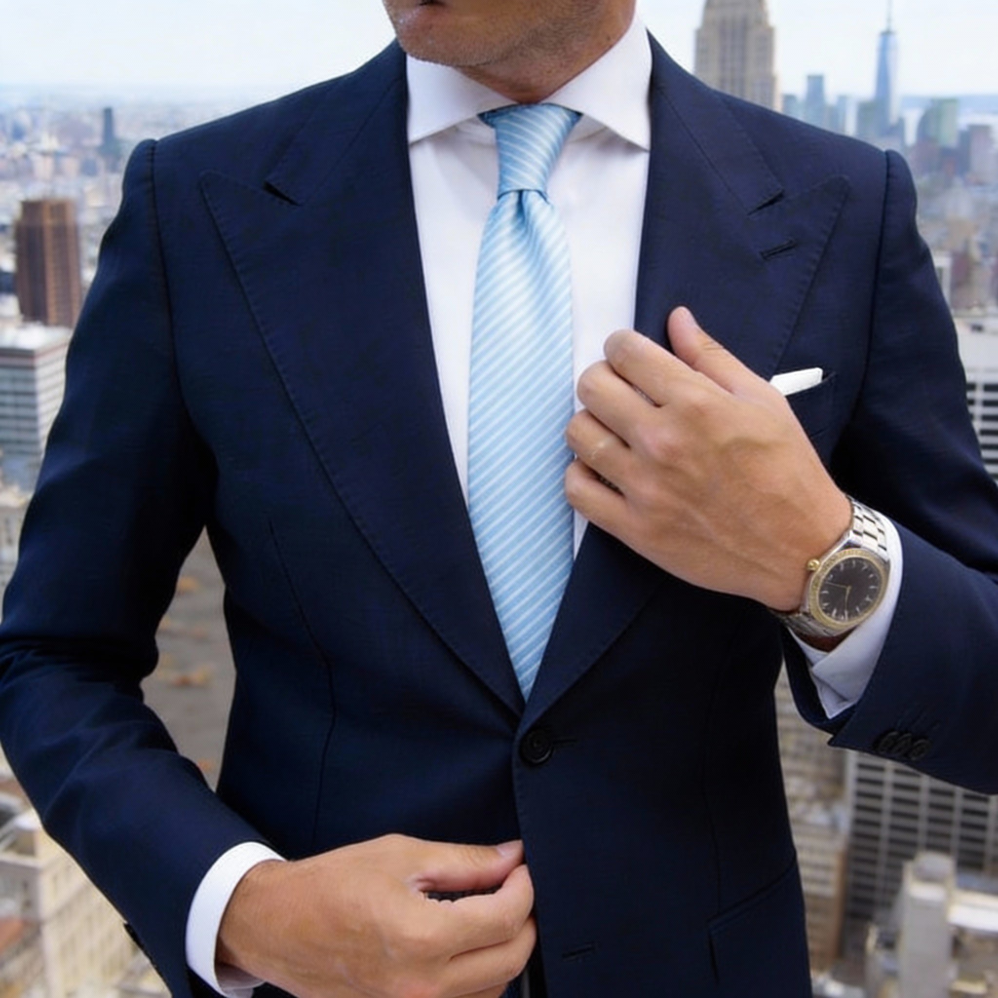 Light Blue With White Stripes Necktie