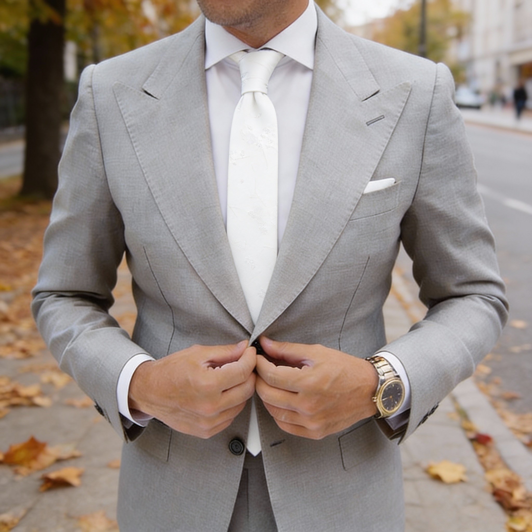 White With Subtle Floral Necktie