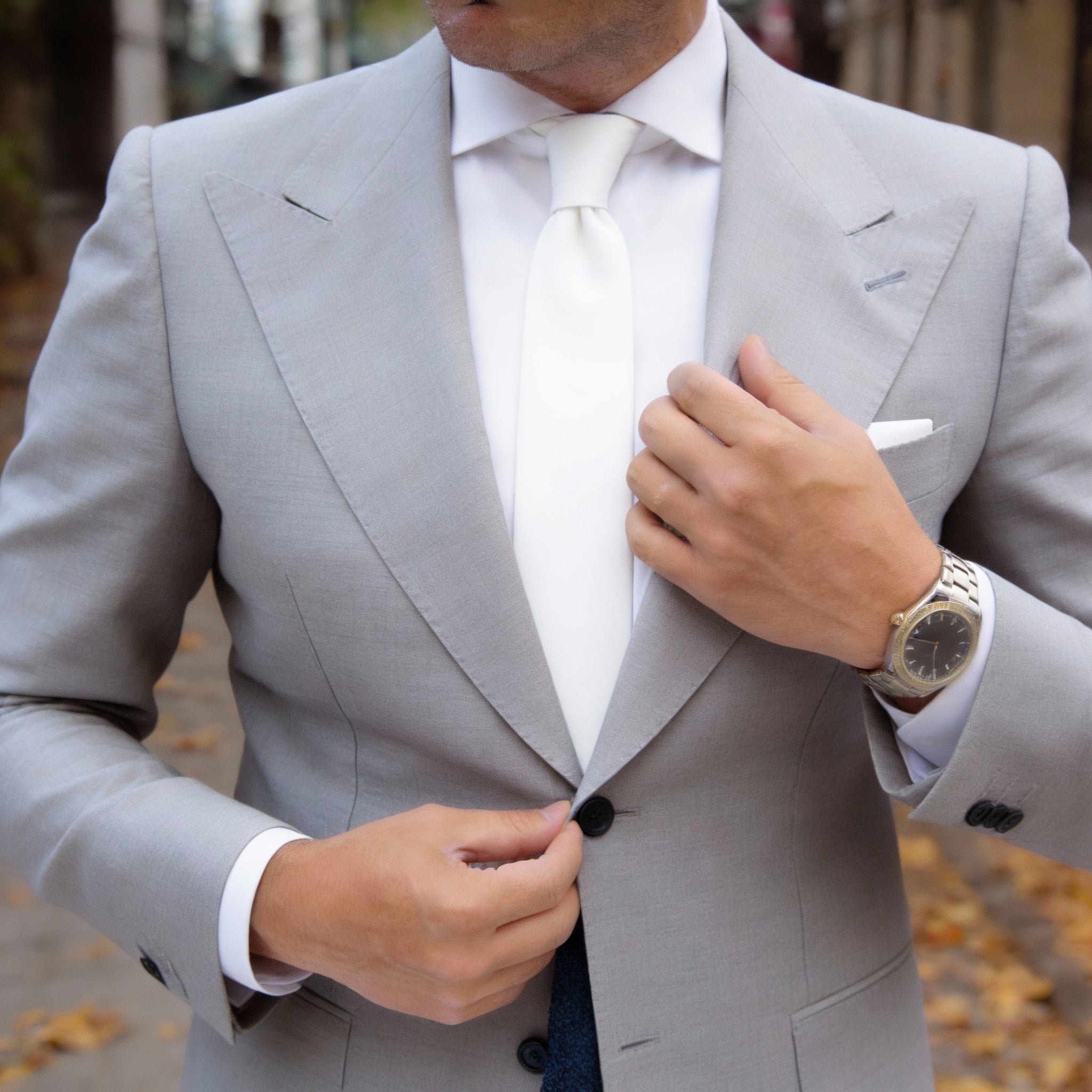 White With Subtle Floral Necktie