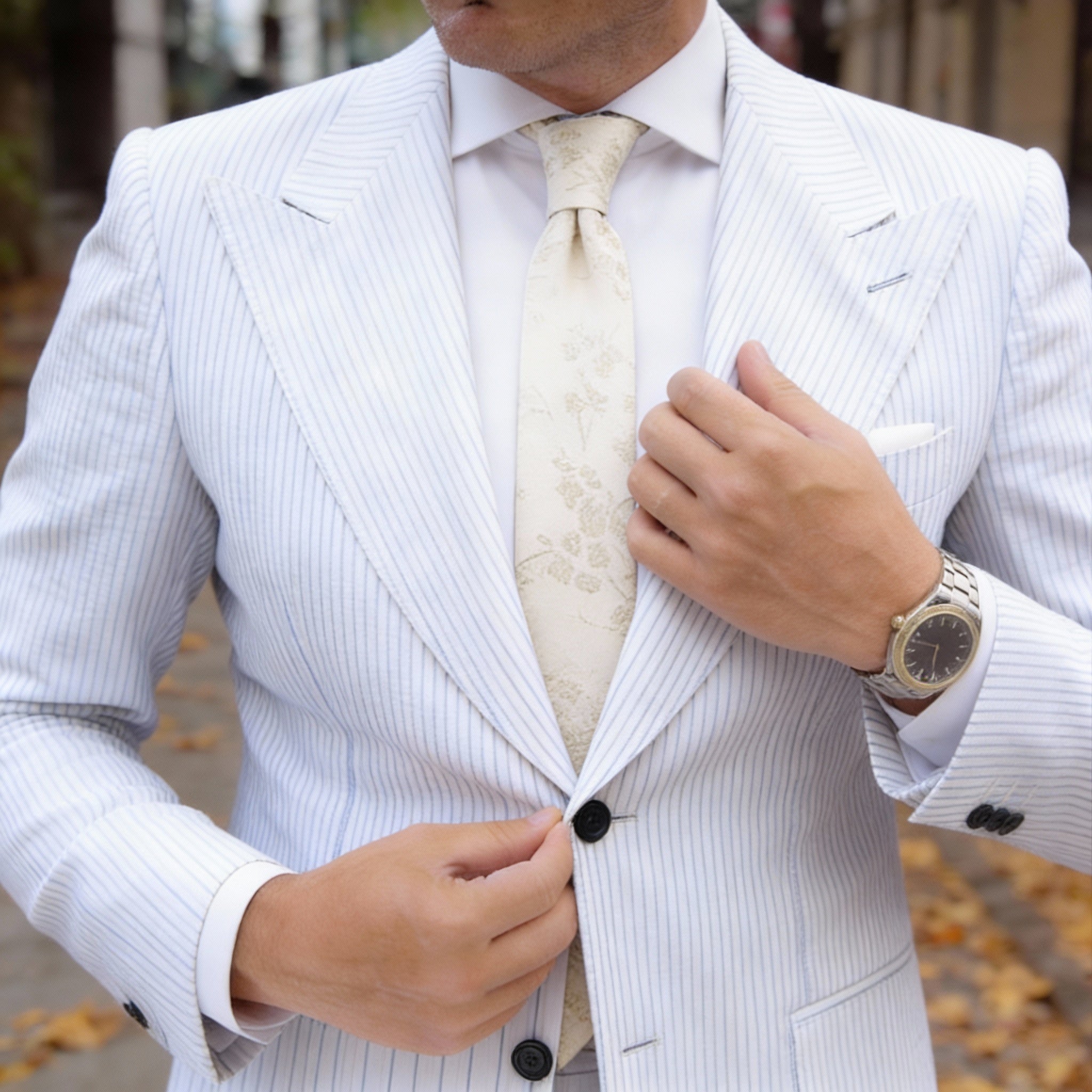 Light Beige With Light Beige Floral Branch Necktie