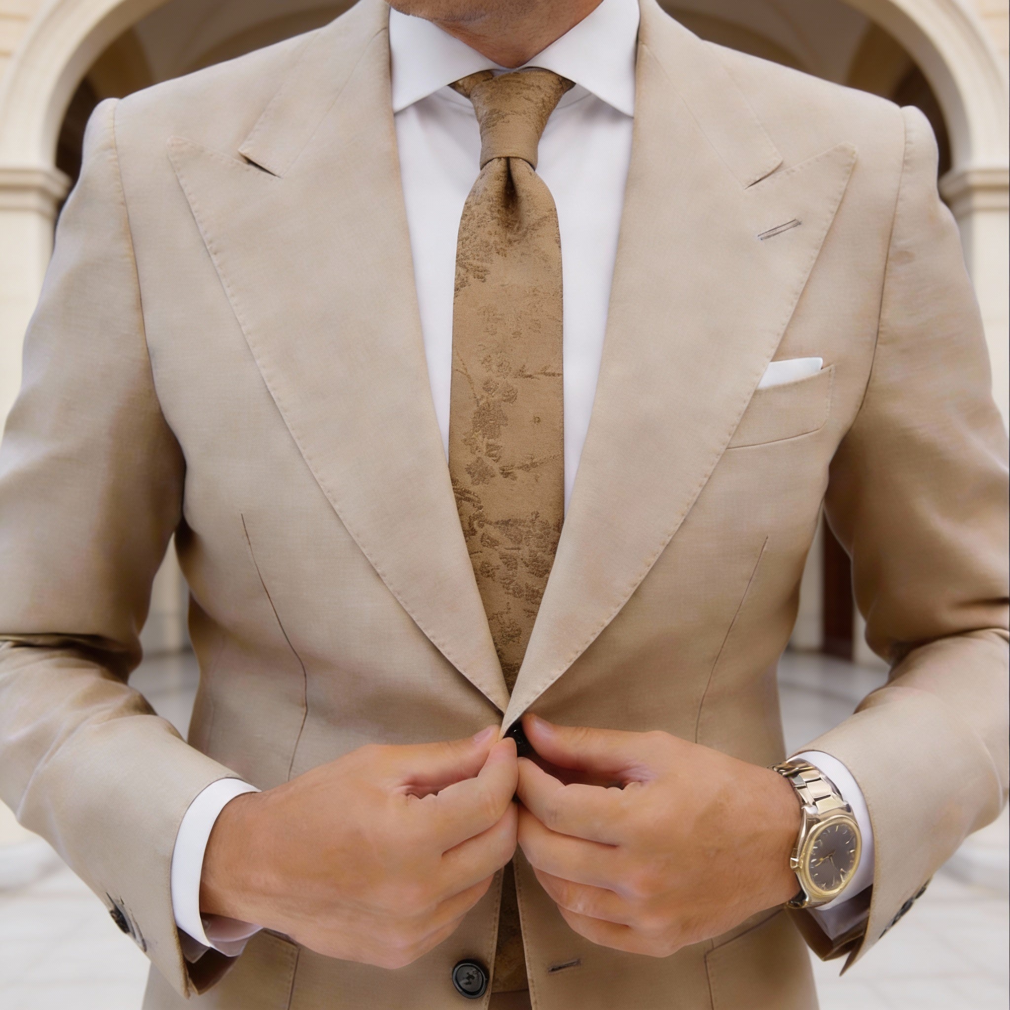 Light Brown With Dark Brown Floral Necktie