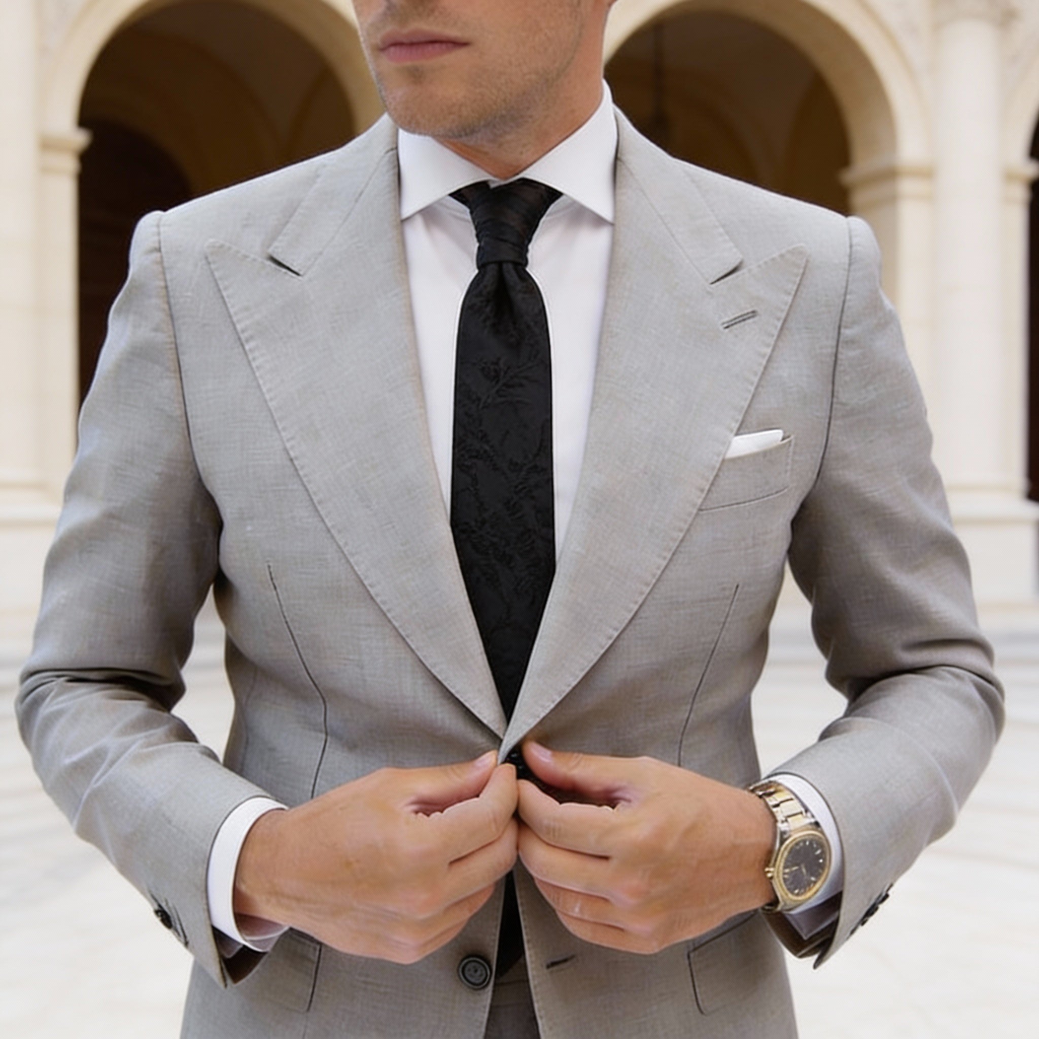Black With Floral Necktie