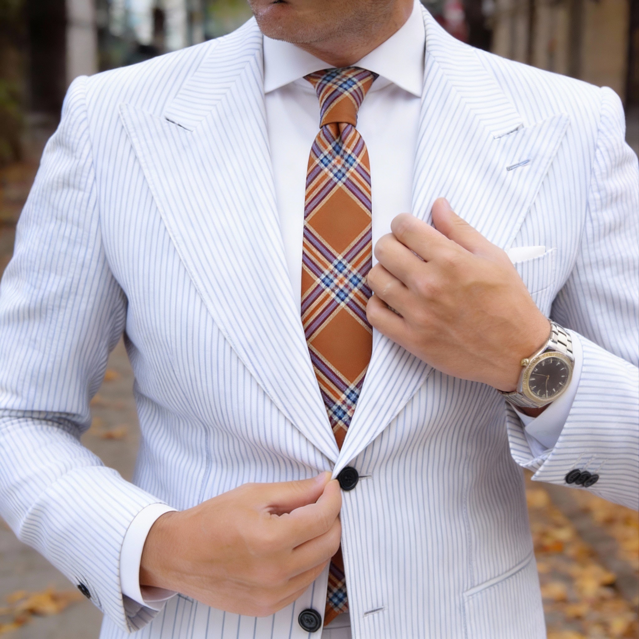 Brown With Blue Plaid Necktie