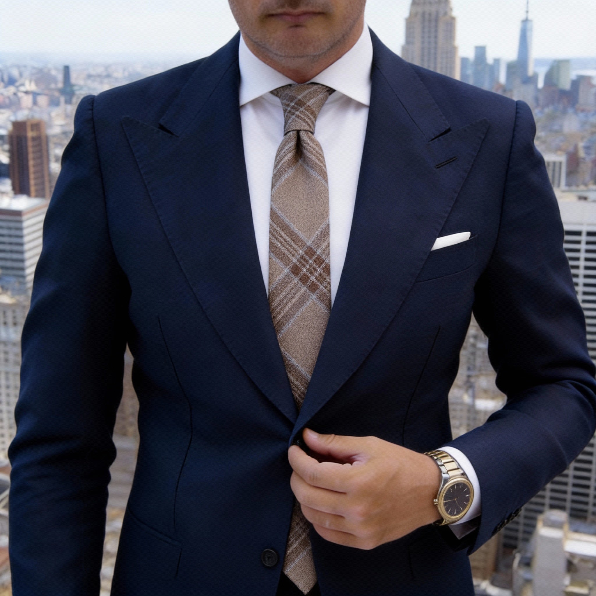 Light Brown With Plaid Necktie