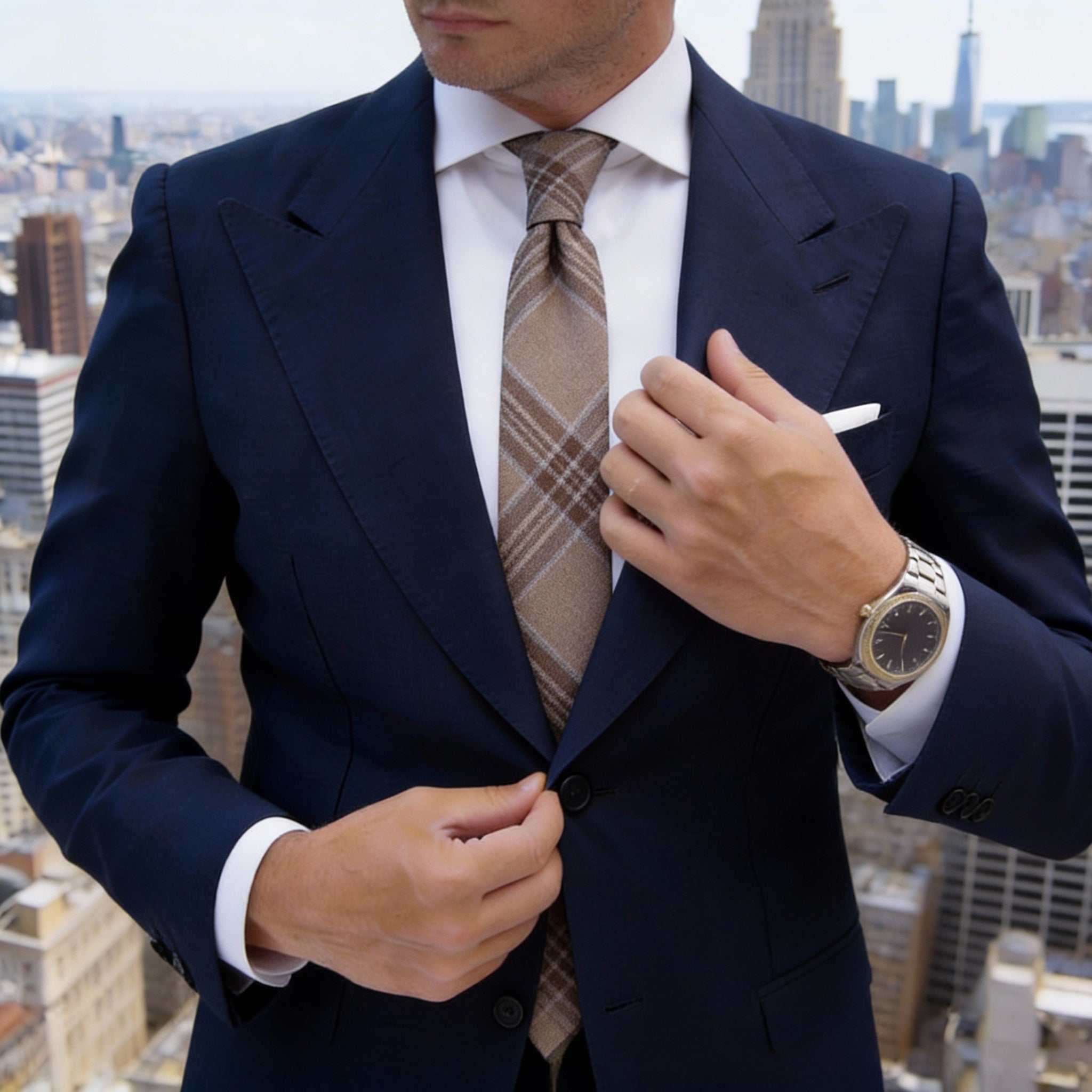 Light Brown With Plaid Necktie