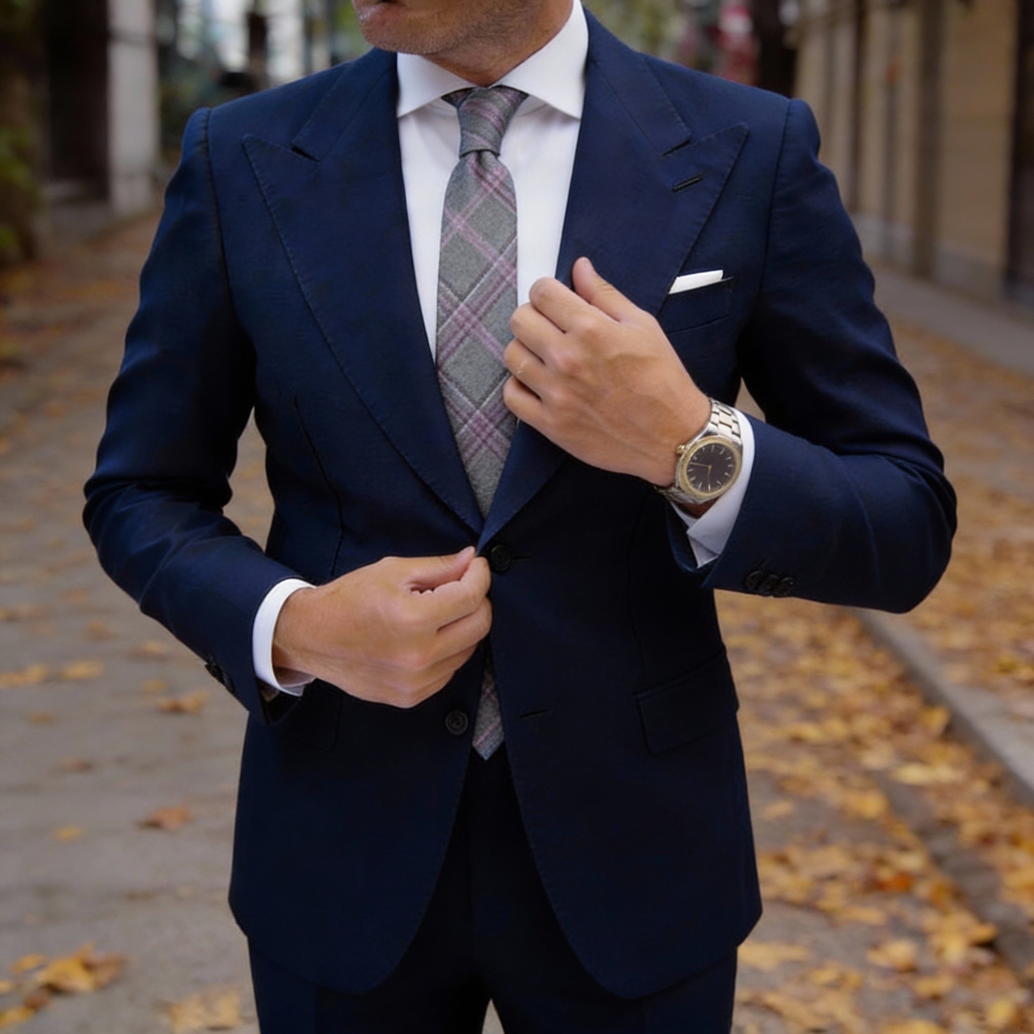 Gray With Pink Plaid Necktie