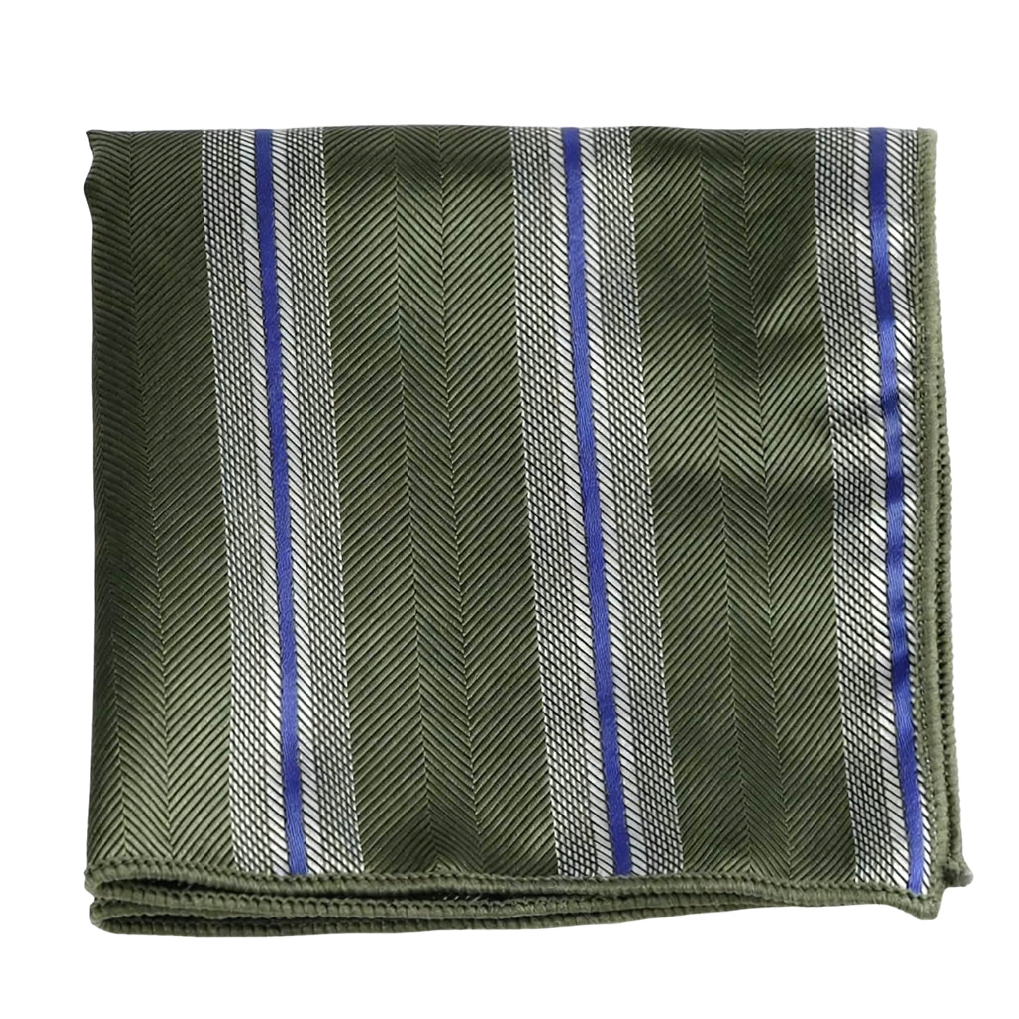 Olive Green Blue Striped Pocket Square
