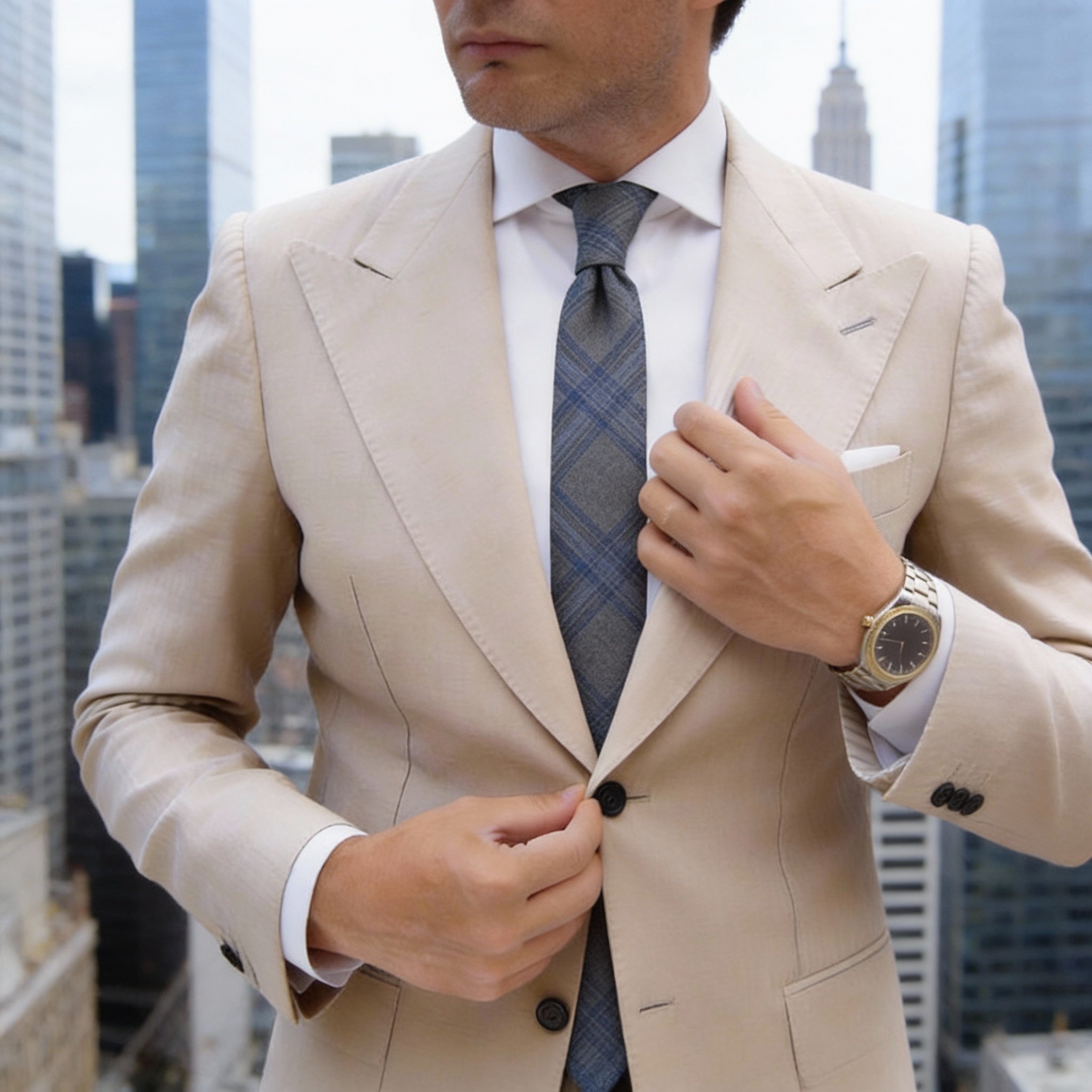 Dark Gray With Blue Plaid Necktie