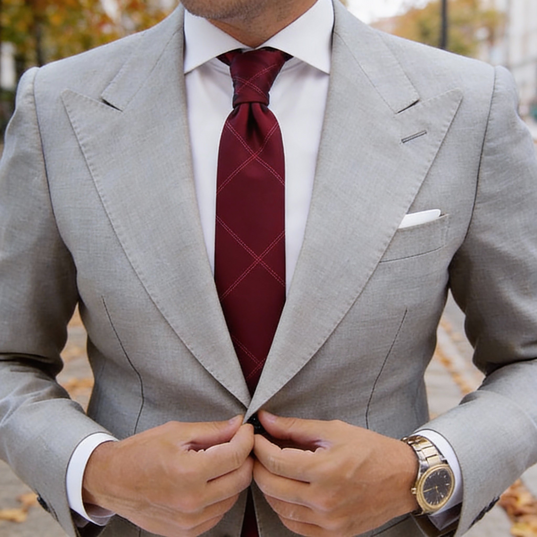 Burgundy Necktie with Light Red Diamond Grid