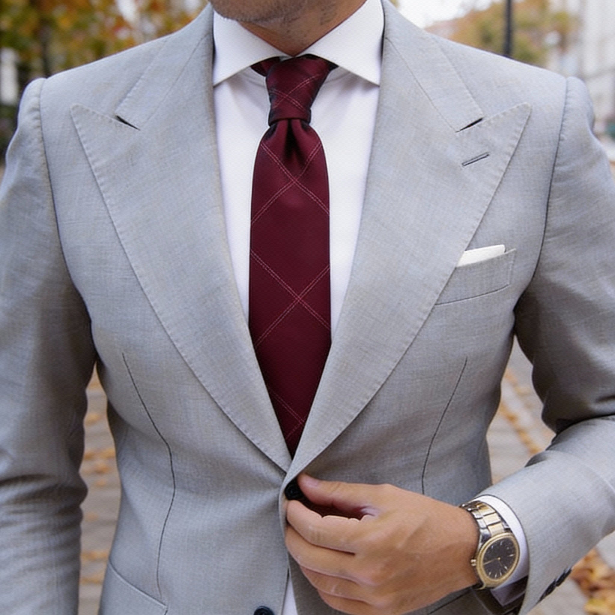 Burgundy Necktie with Light Red Diamond Grid