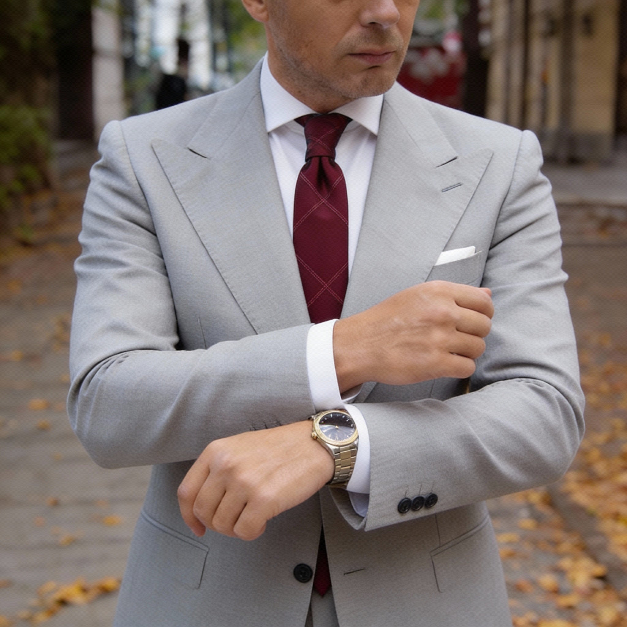 Burgundy Necktie with Light Red Diamond Grid