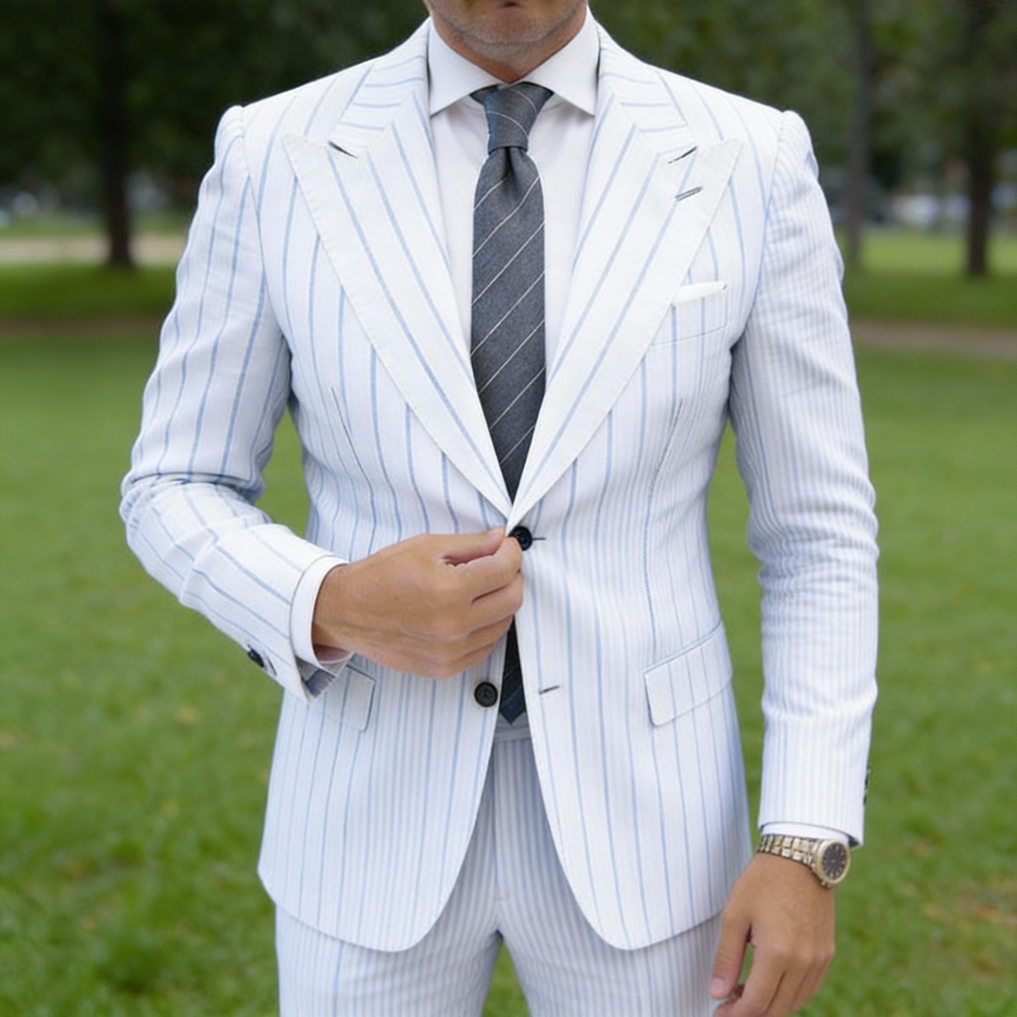 Gray With White Stripes Necktie