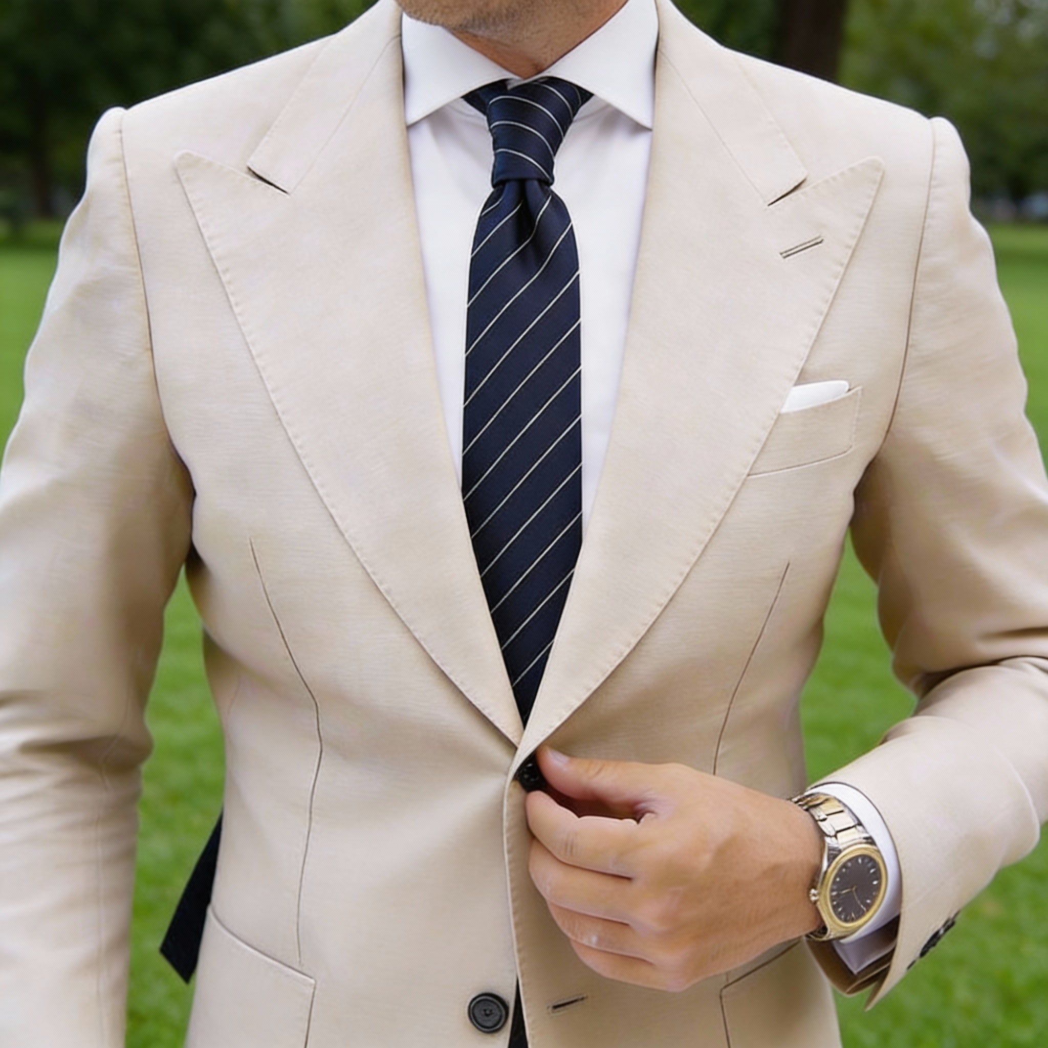 Dark Blue With White Thin Stripes Necktie