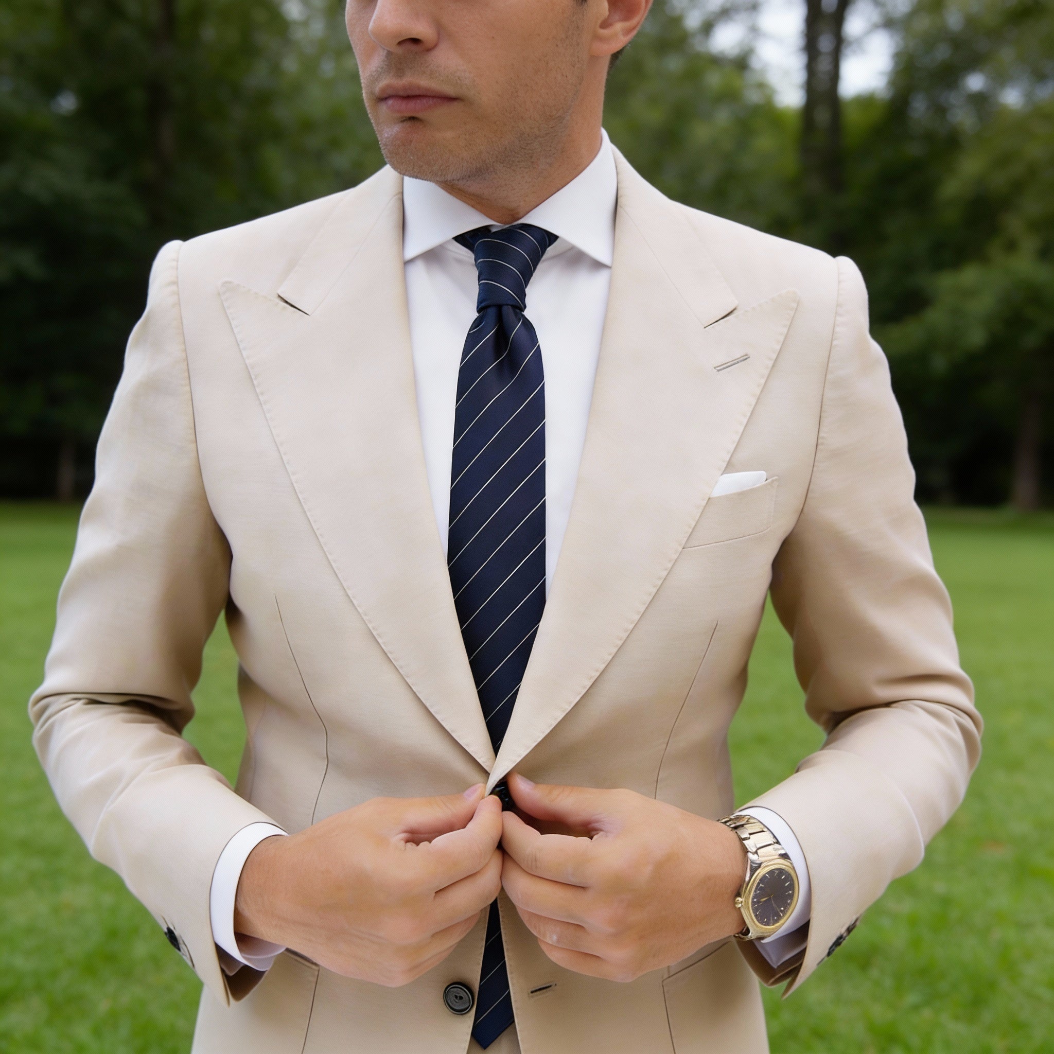 Dark Blue With White Thin Stripes Necktie