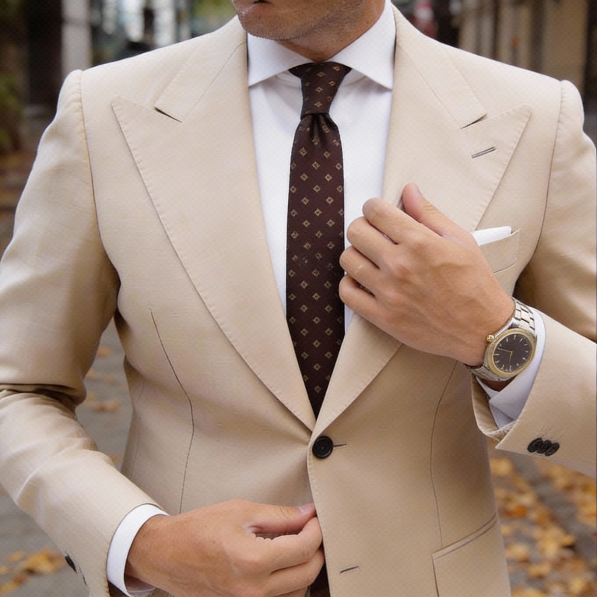 Dark Brown With Light Brown Small Square Necktie