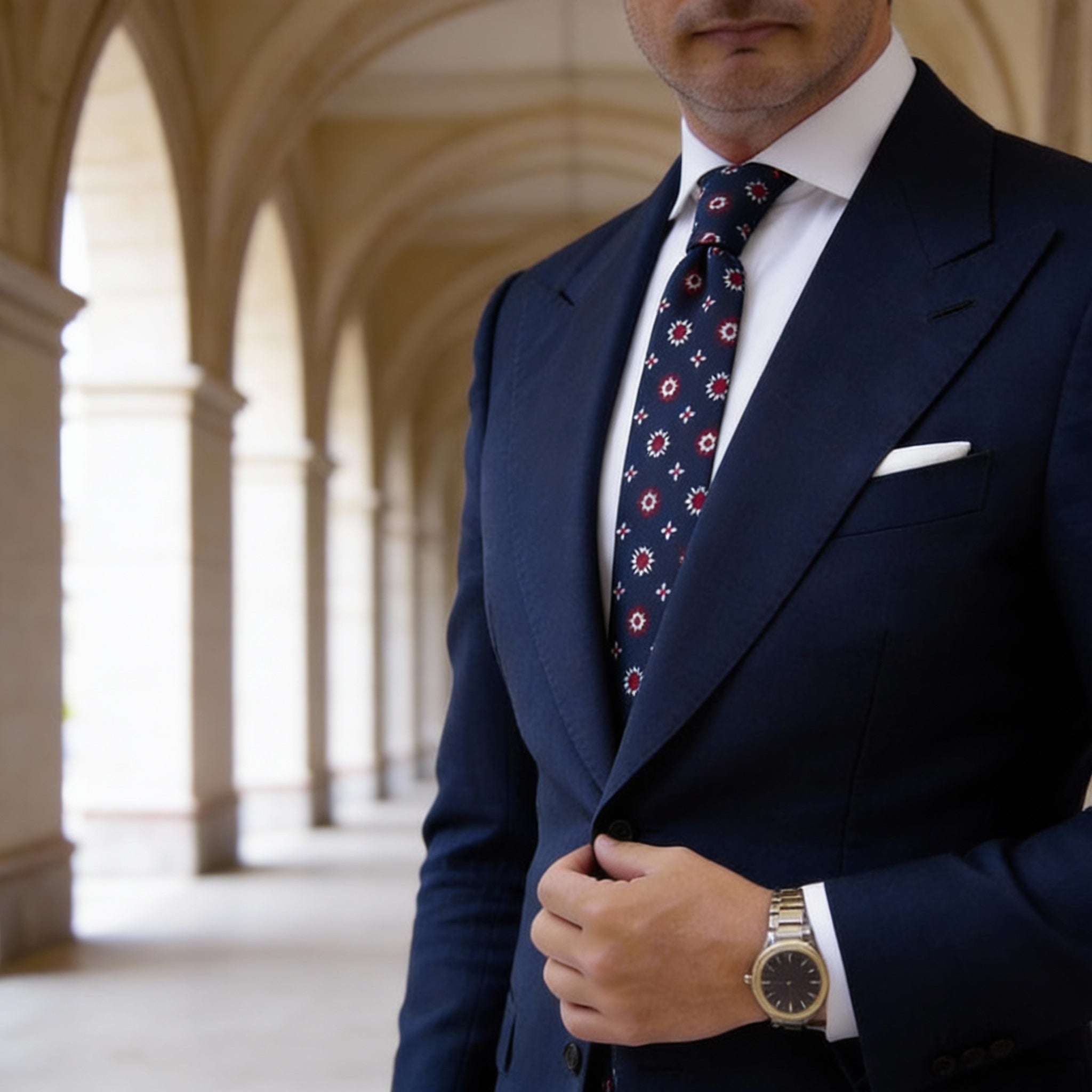 Navy with Red Floral Necktie
