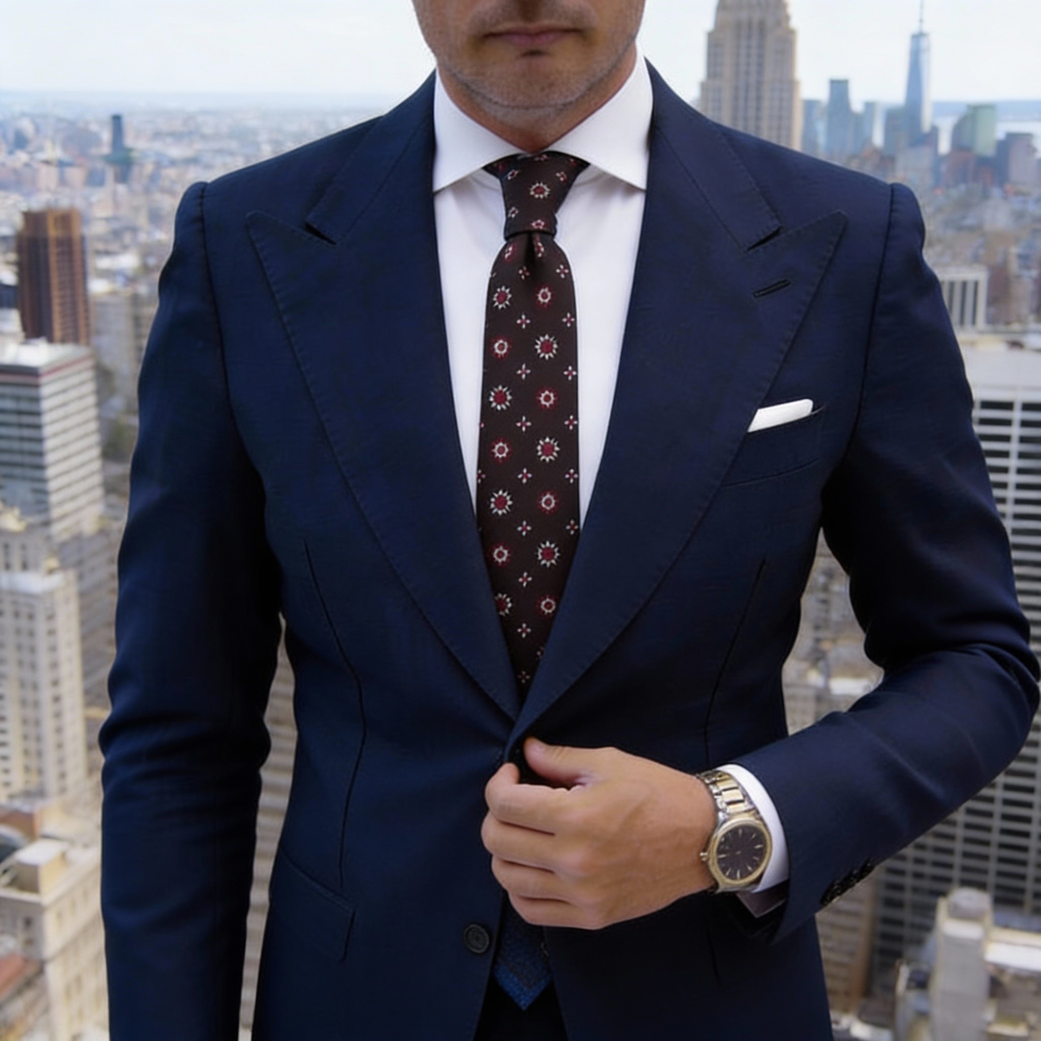 Dark Brown With Red And White Floral Necktie