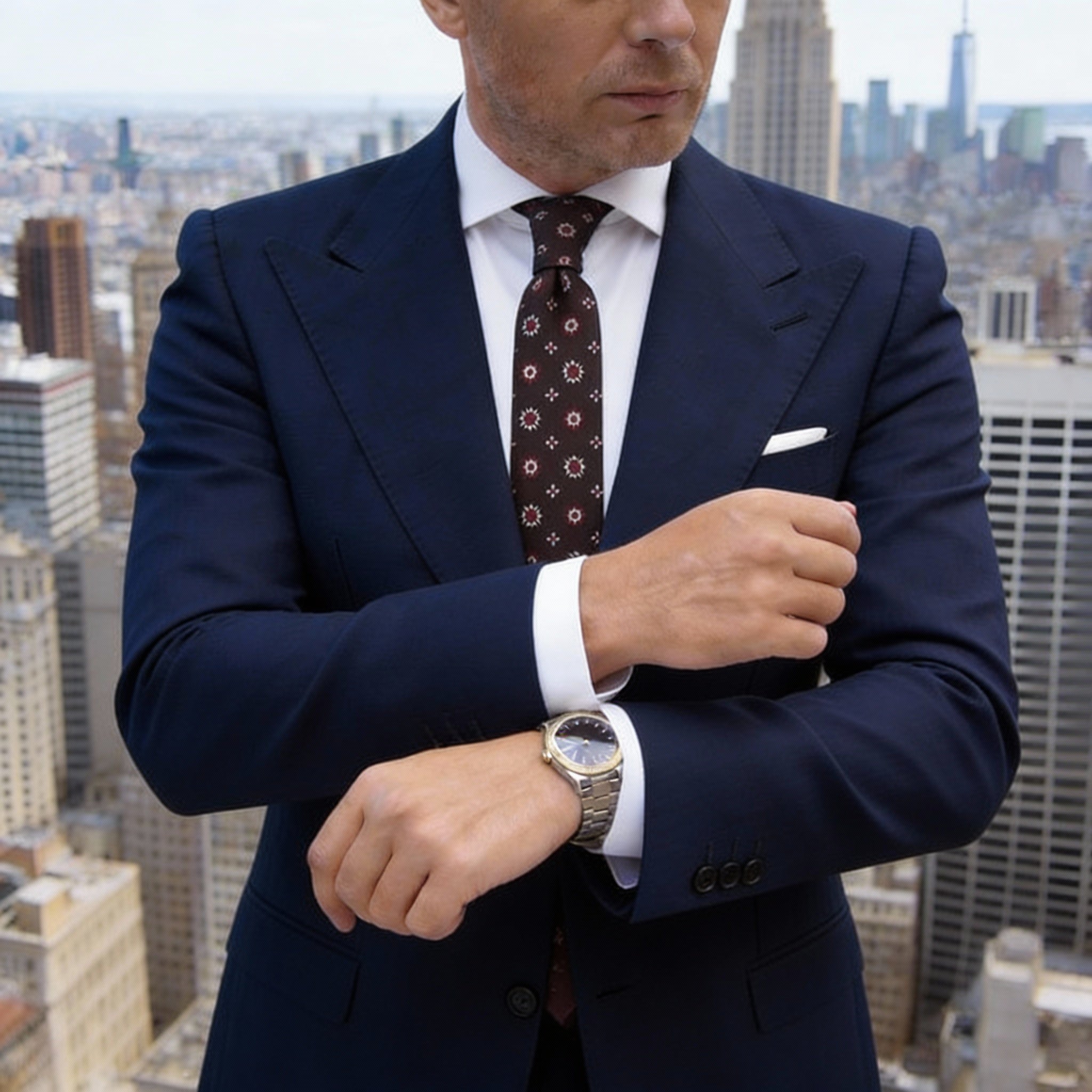 Dark Brown With Red And White Floral Necktie