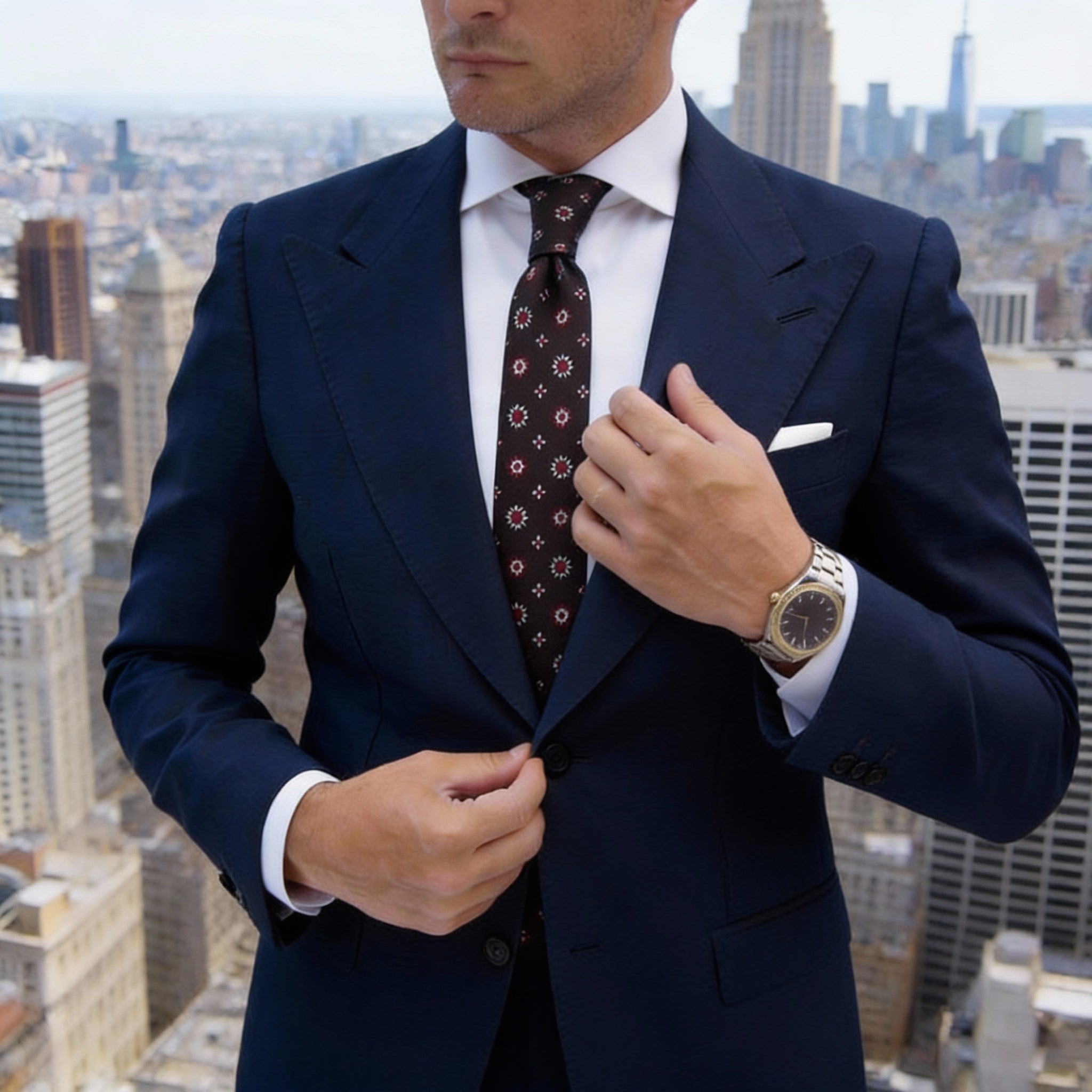Dark Brown With Red And White Floral Necktie