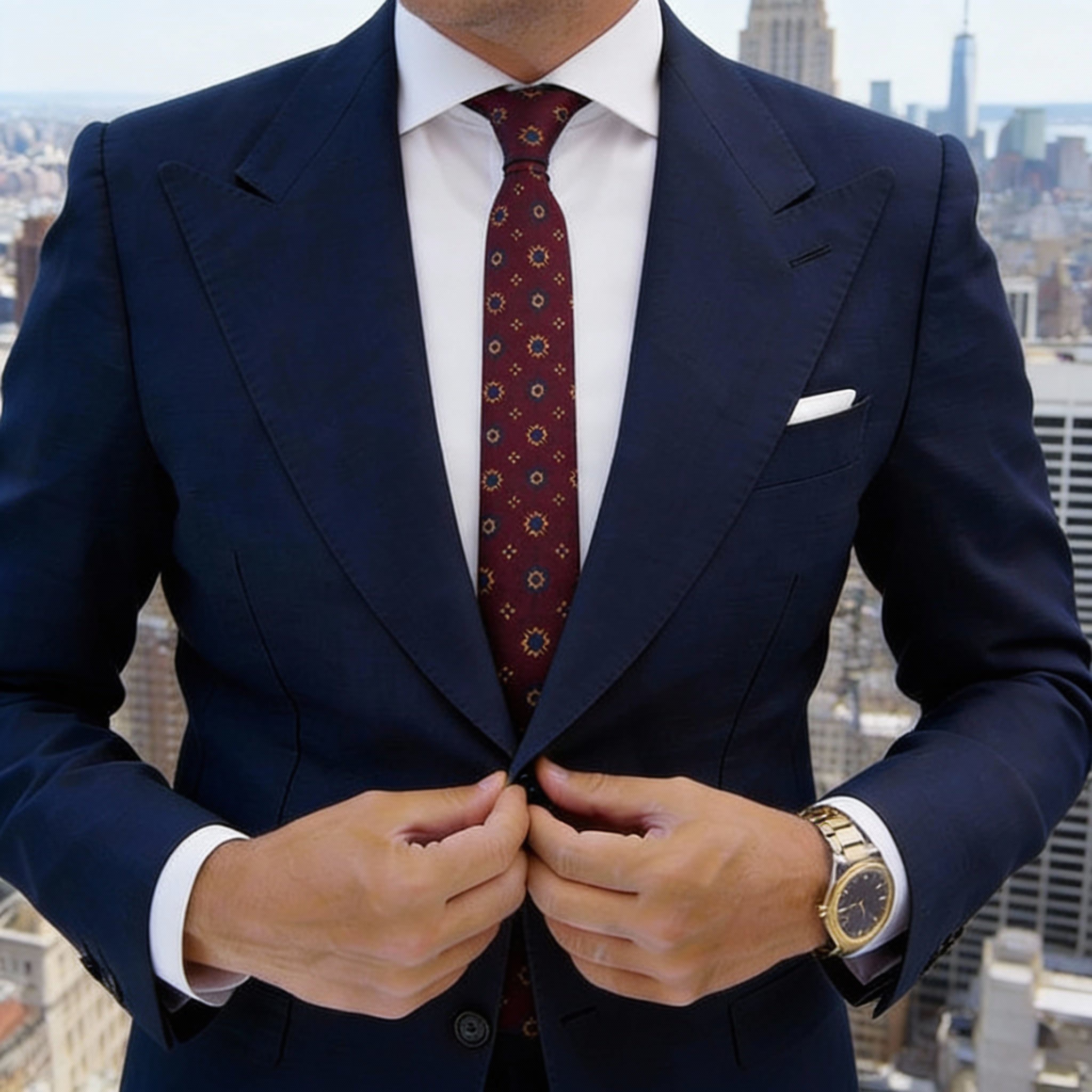 Navy Blue With Red Emblem Necktie