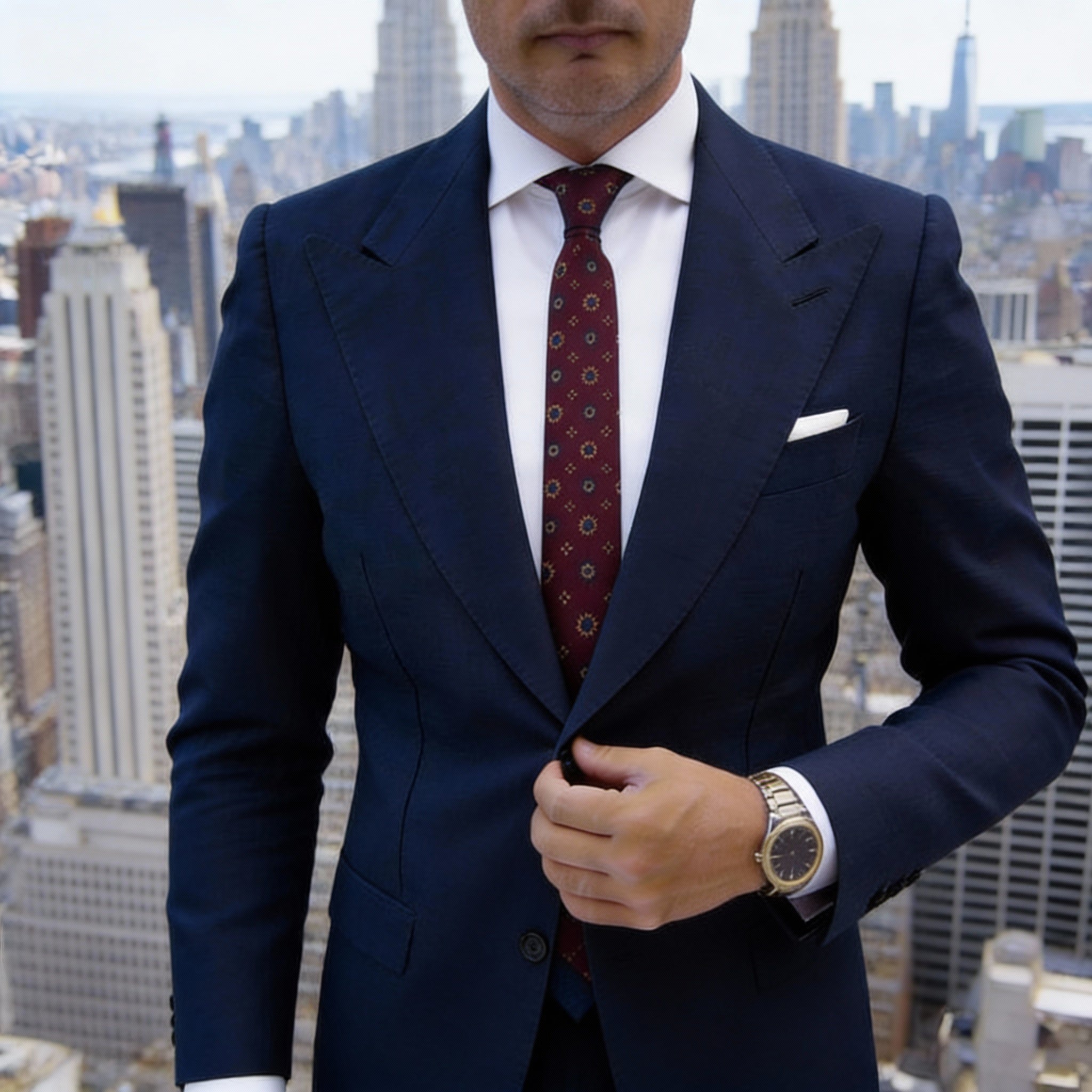 Navy Blue With Red Emblem Necktie