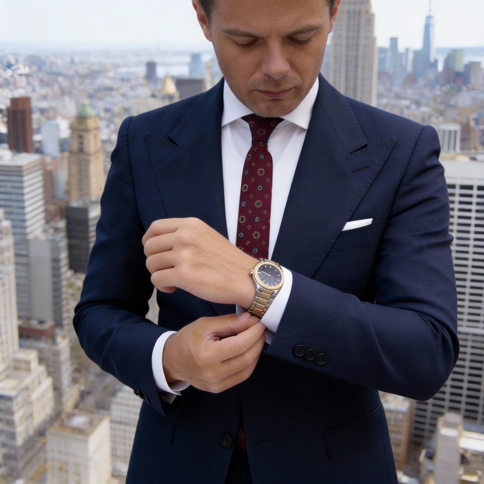 Navy Blue With Red Emblem Necktie
