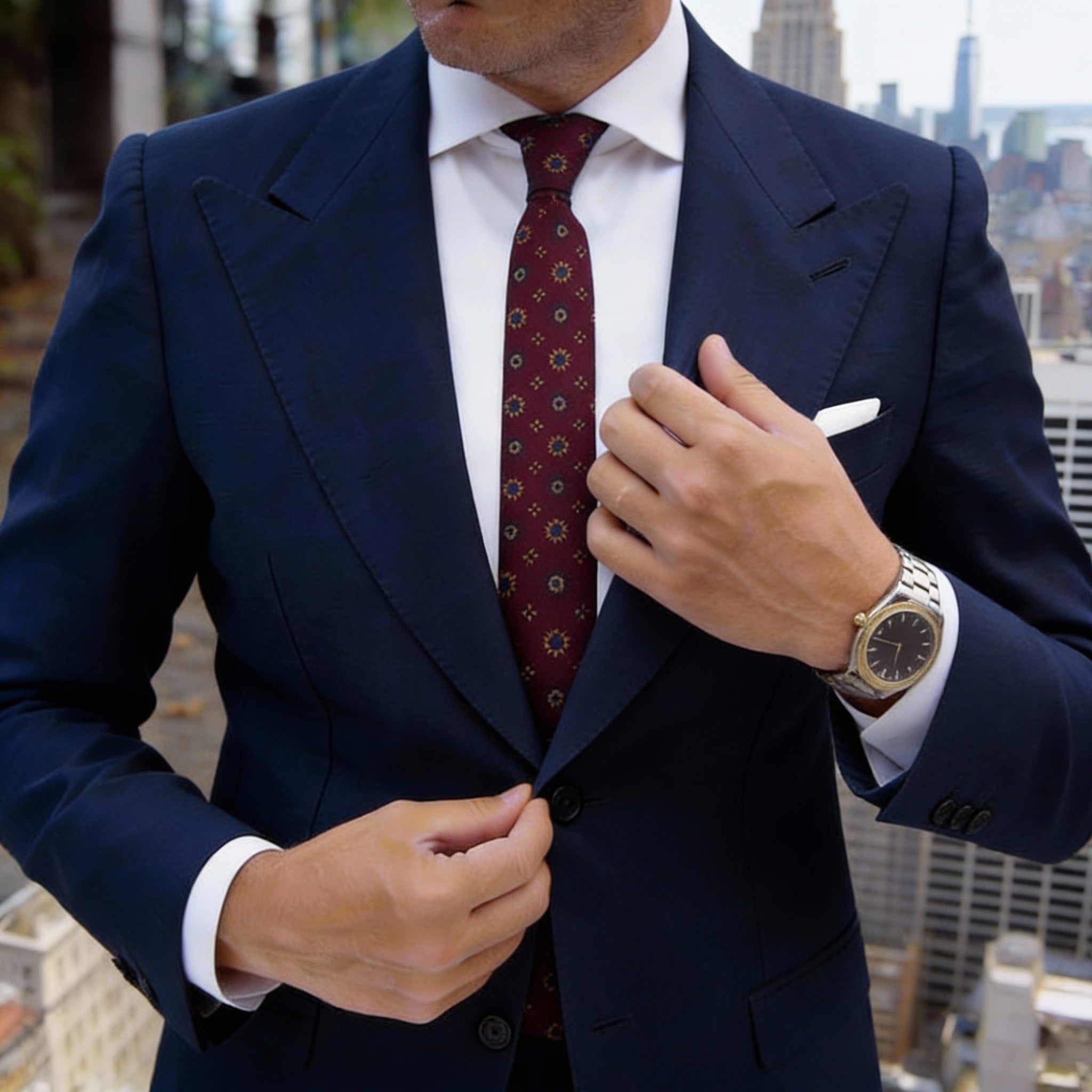 Navy Blue With Red Emblem Necktie