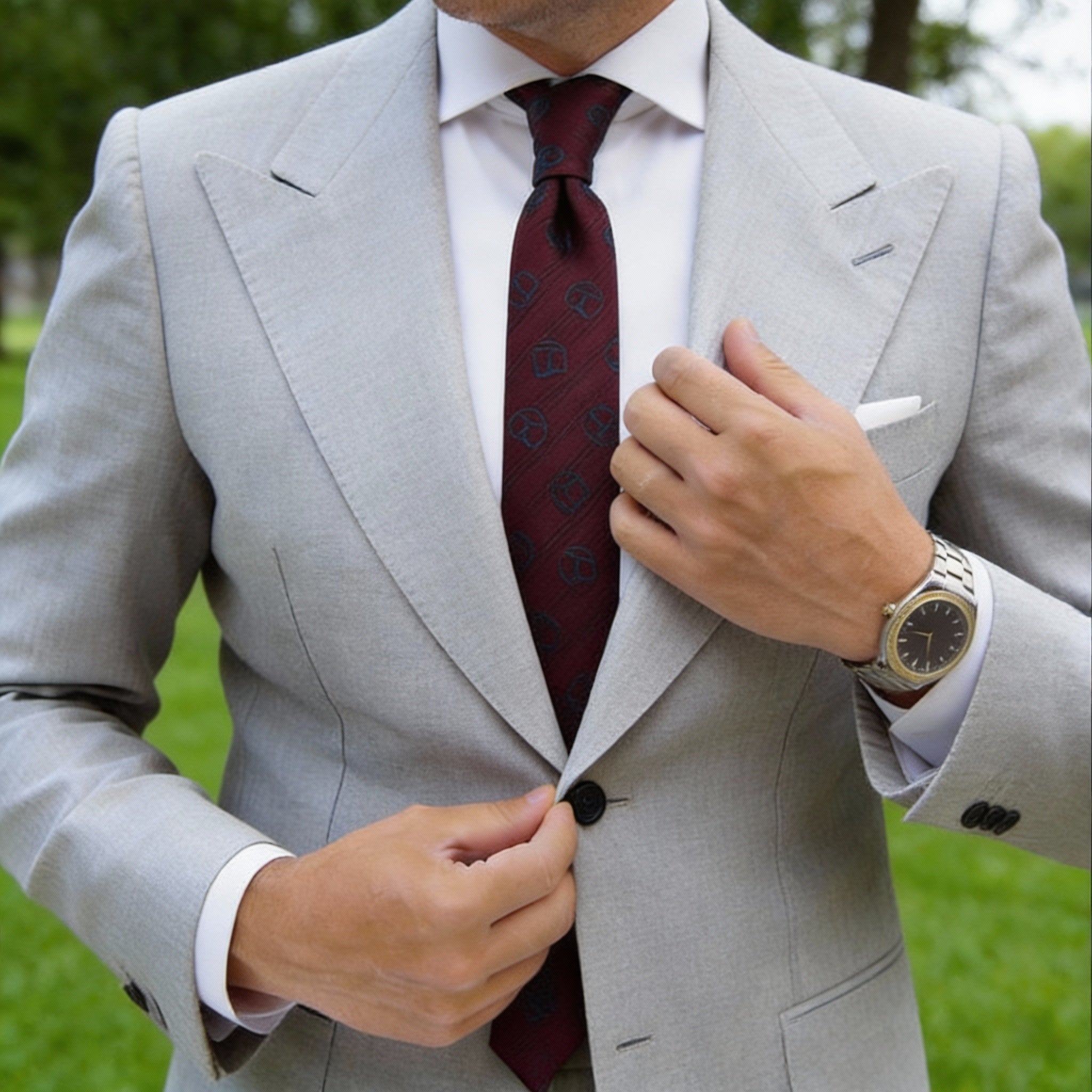 Burgundy With Blue Emblem Necktie