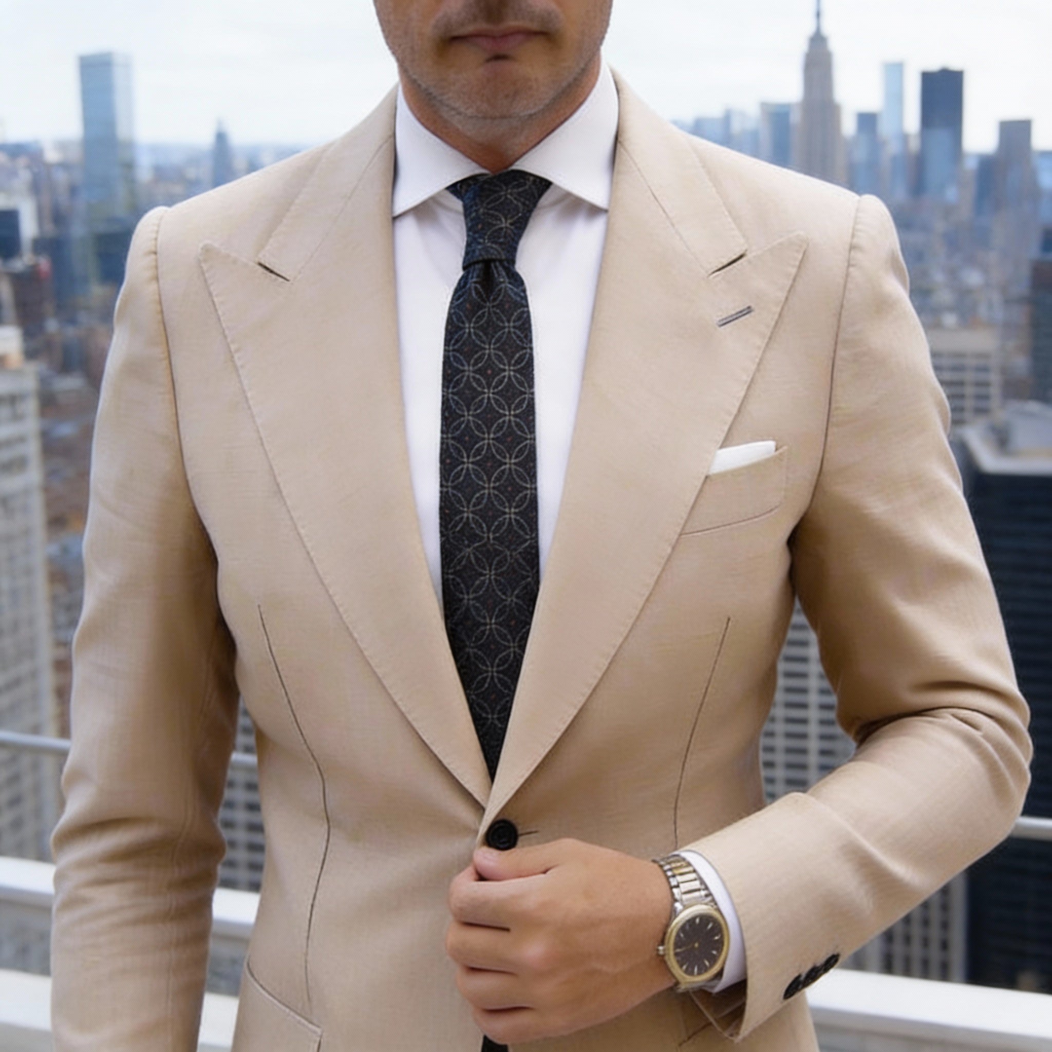 Navy Blue With Light Interlocking Circles Necktie