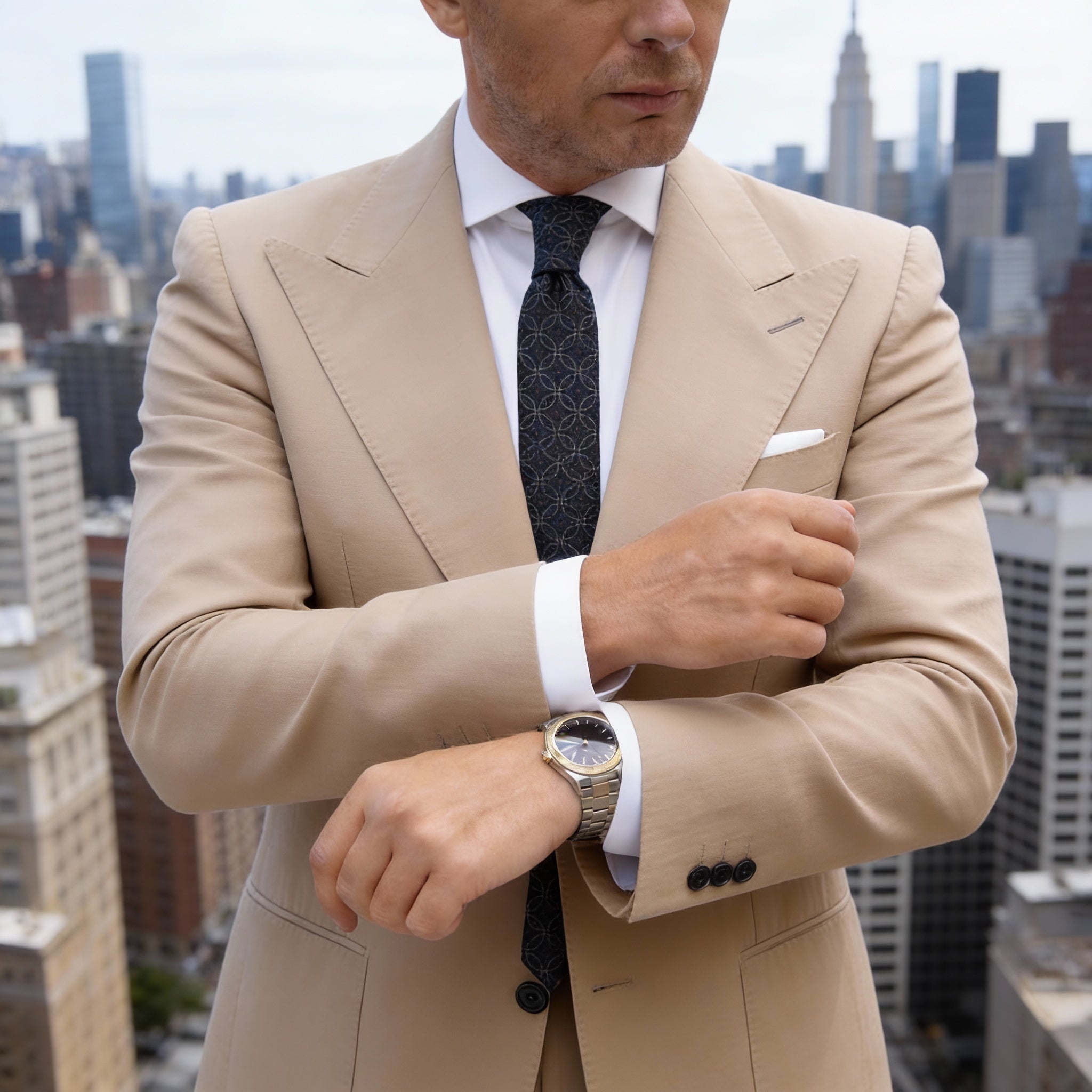 Navy Blue With Light Interlocking Circles Necktie