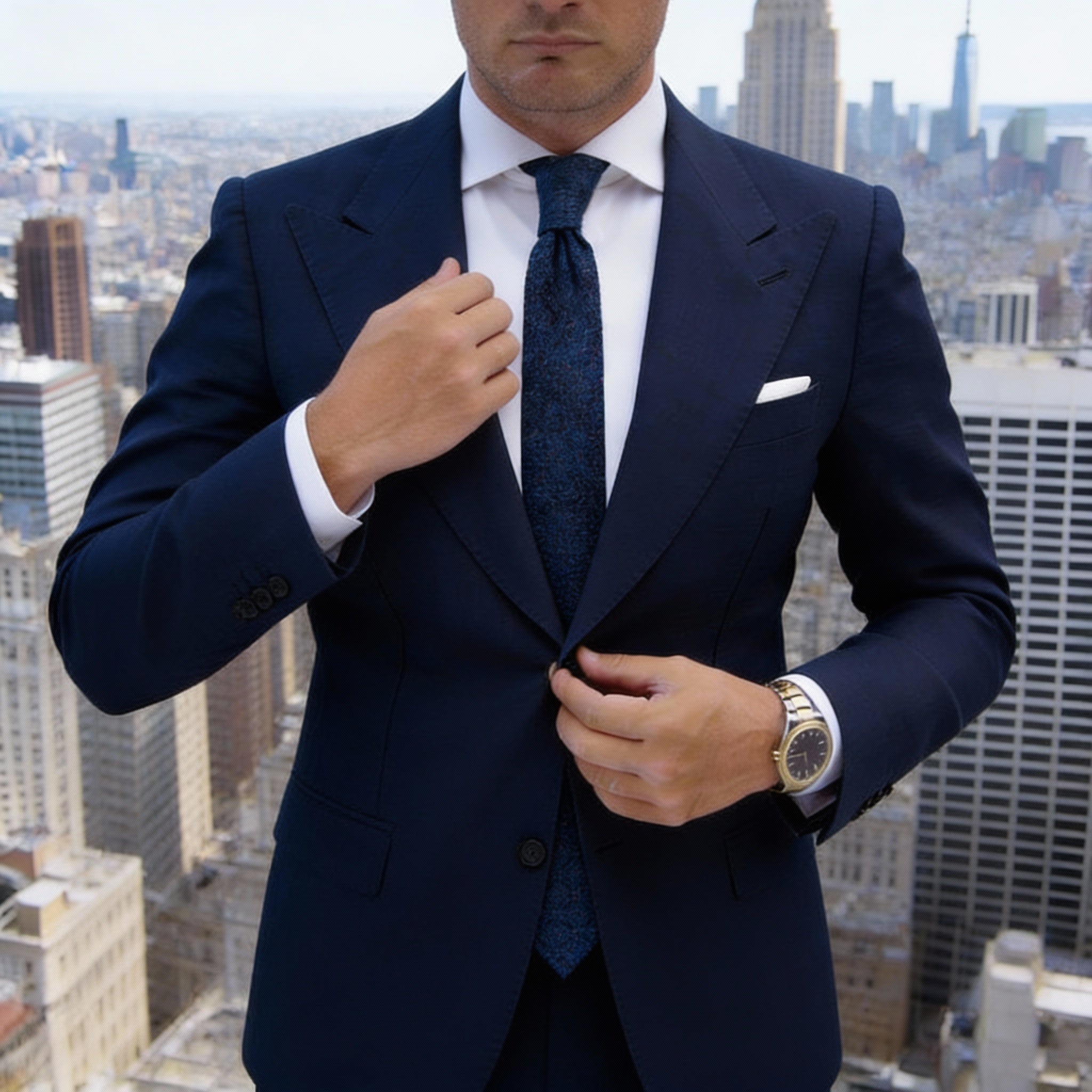 Dark Blue with Red Geometric Floral Necktie