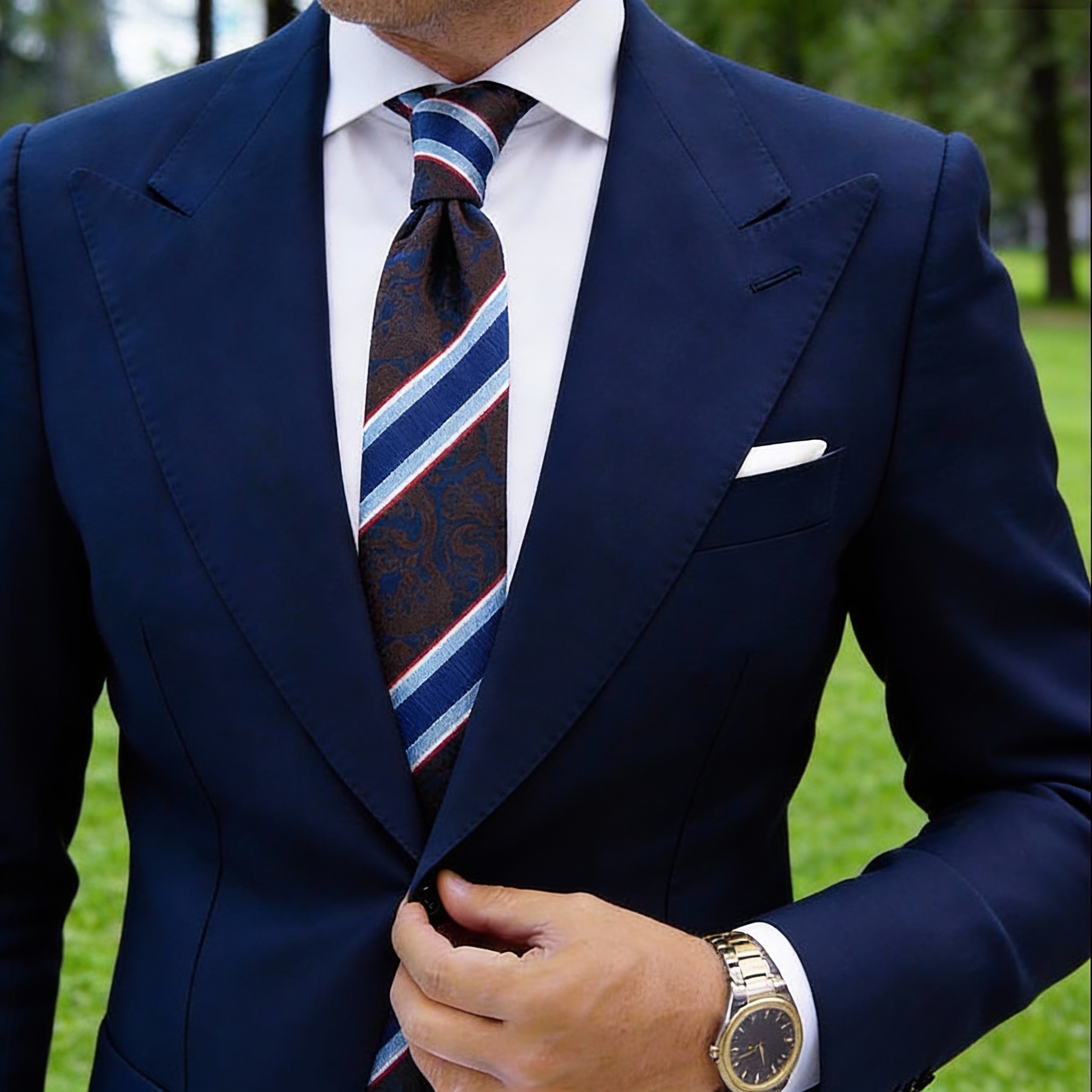 Brown With Blue Paisley Striped Necktie