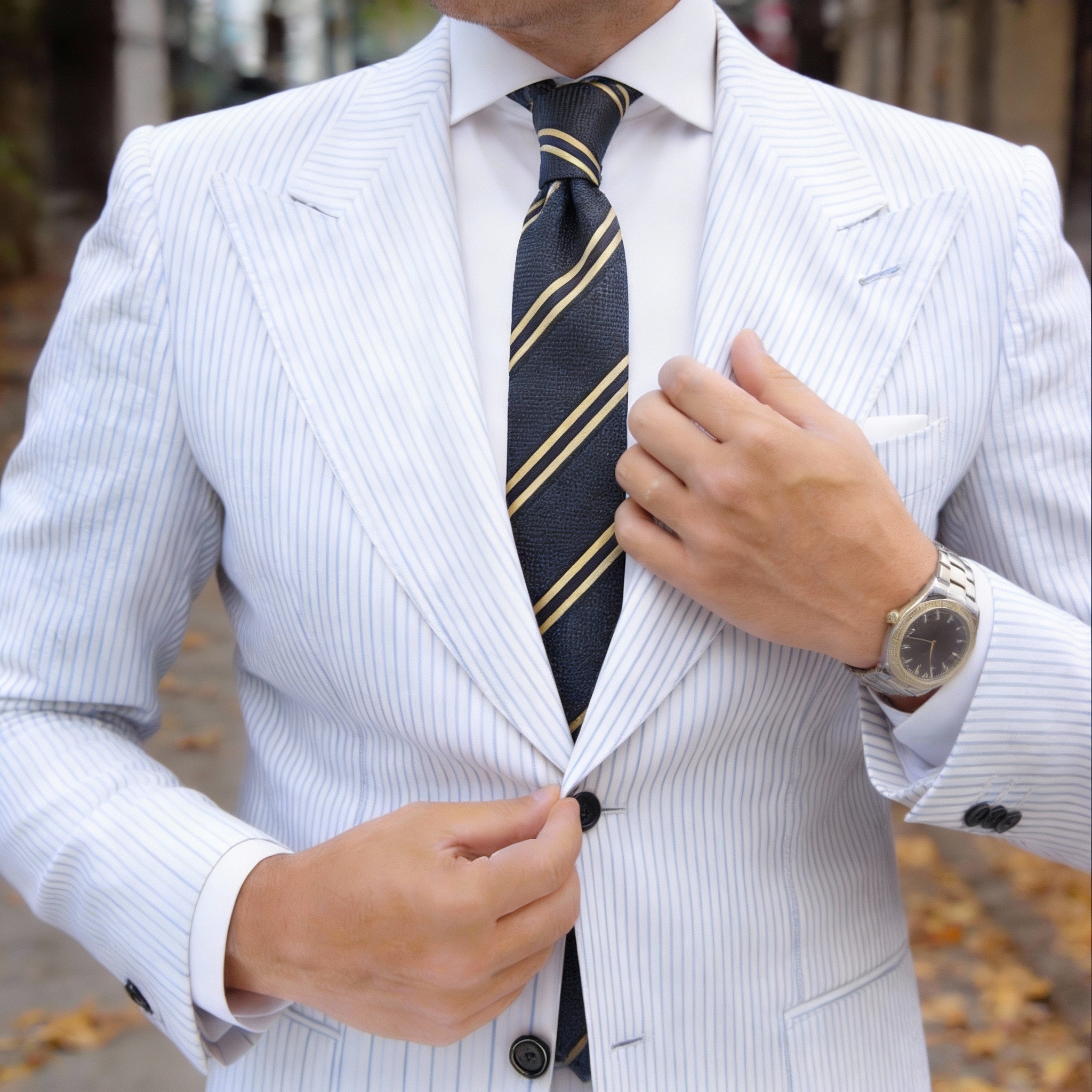 Black with Yellow Black Diagonal Stripes Necktie