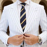 Navy Blue With Yellow And White Striped Necktie
