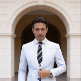 Navy Blue With Yellow And White Striped Necktie