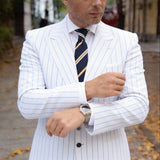 Navy Blue With Yellow And White Striped Necktie